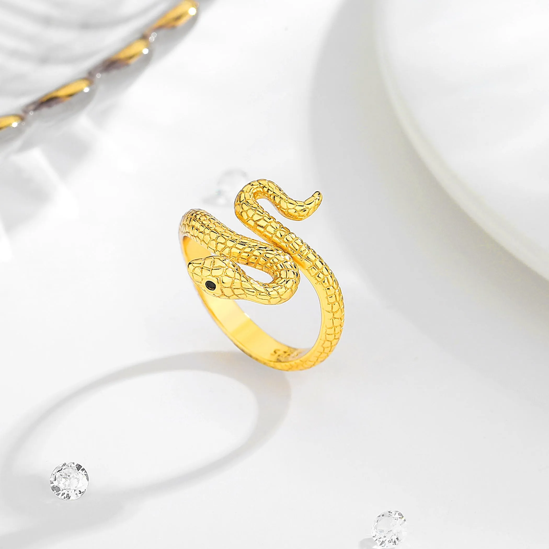 AEONSLOVE Anelli Donna Regolabile Argento 925, Anello Aperto Serpente Vichingo, Idea Regalo per Mamma Ragazze (oro) - immagine 2