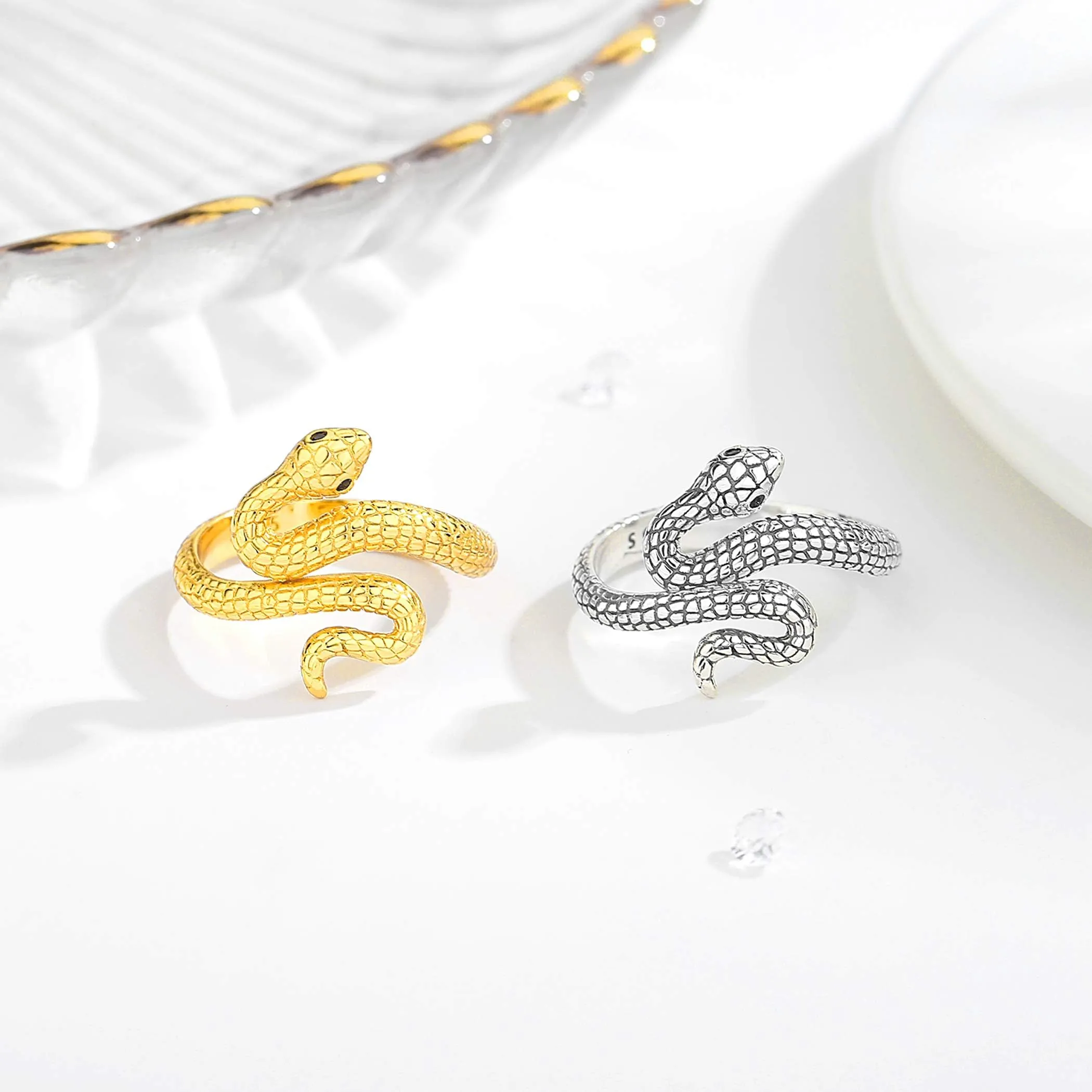 AEONSLOVE Anelli Donna Regolabile Argento 925, Anello Aperto Serpente Vichingo, Idea Regalo per Mamma Ragazze (oro) - immagine 3
