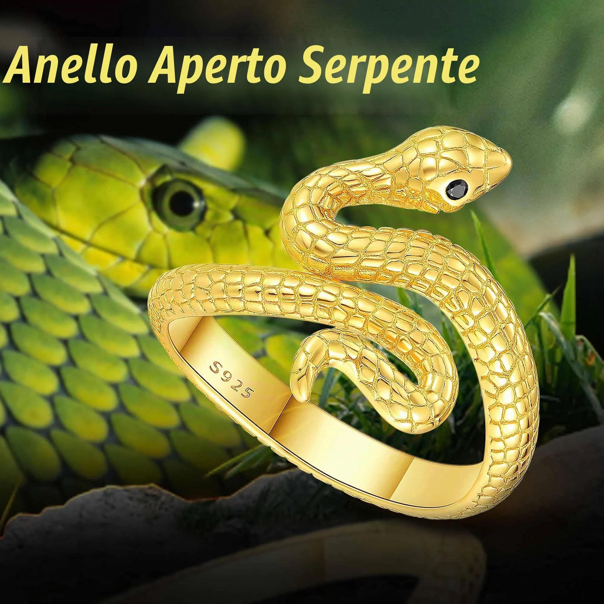 AEONSLOVE Anelli Donna Regolabile Argento 925, Anello Aperto Serpente Vichingo, Idea Regalo per Mamma Ragazze (oro) - immagine 4