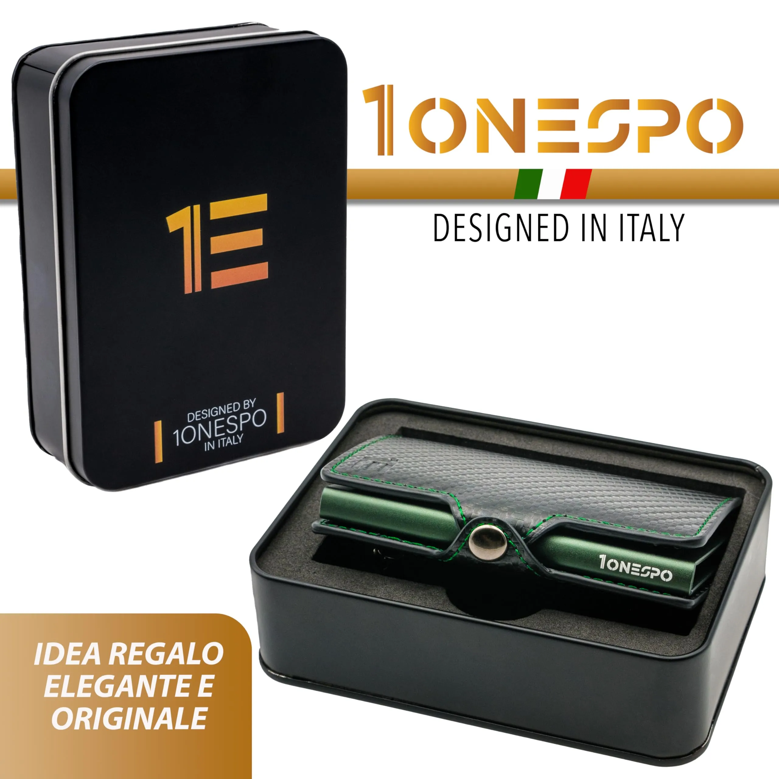1ONESPO Porta Carte di Credito Uomo - Portacarte Slim con Portamonete e Contanti - Porta tessere e documenti tascabile protezione RFID, Carbon Verde - immagine 6