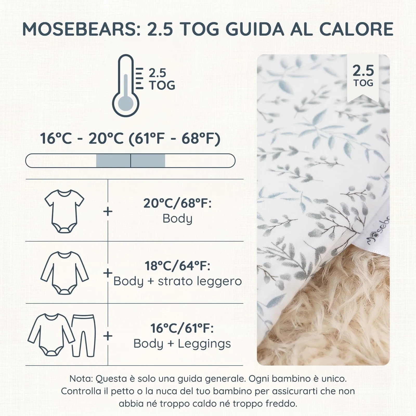 Mosebears Sacco Nanna con Piedini Invernale 2,5 Tog 6-18 Mesi Tutto l'anno Sacco Nanna in Cotone Traspirante per Neonati e Bambini - immagine 6