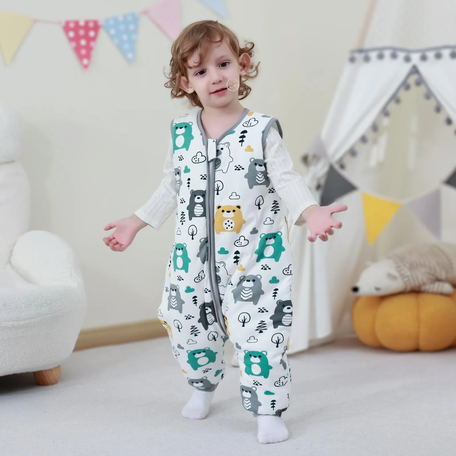 Mosebears Sacco Nanna con Piedini Invernale 2,5 Tog 3-4 Anni Tutto l'anno Sacco Nanna in Cotone Traspirante per Neonati e Bambini - immagine 2