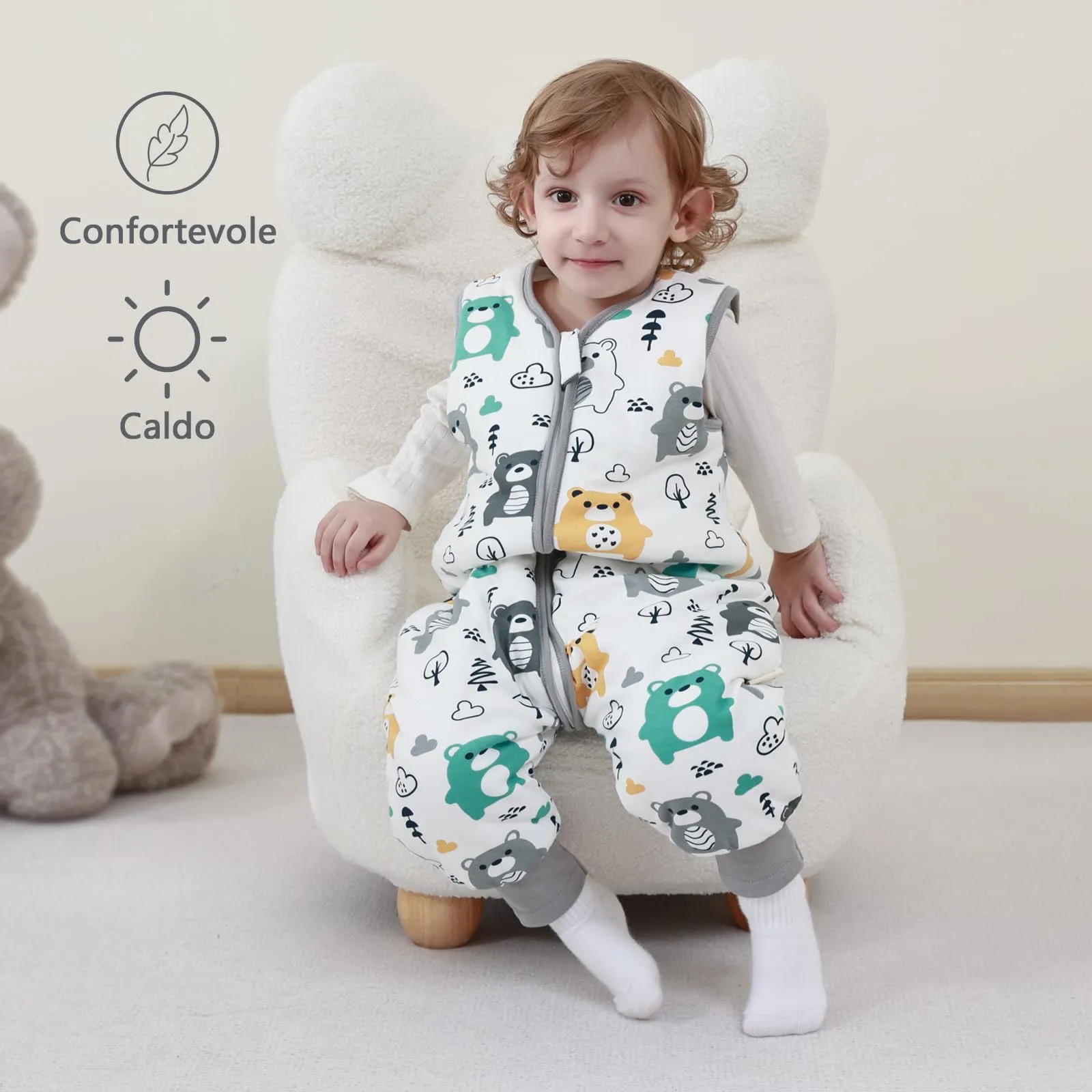 Mosebears Sacco Nanna con Piedini Invernale 2,5 Tog 3-4 Anni Tutto l'anno Sacco Nanna in Cotone Traspirante per Neonati e Bambini - immagine 3