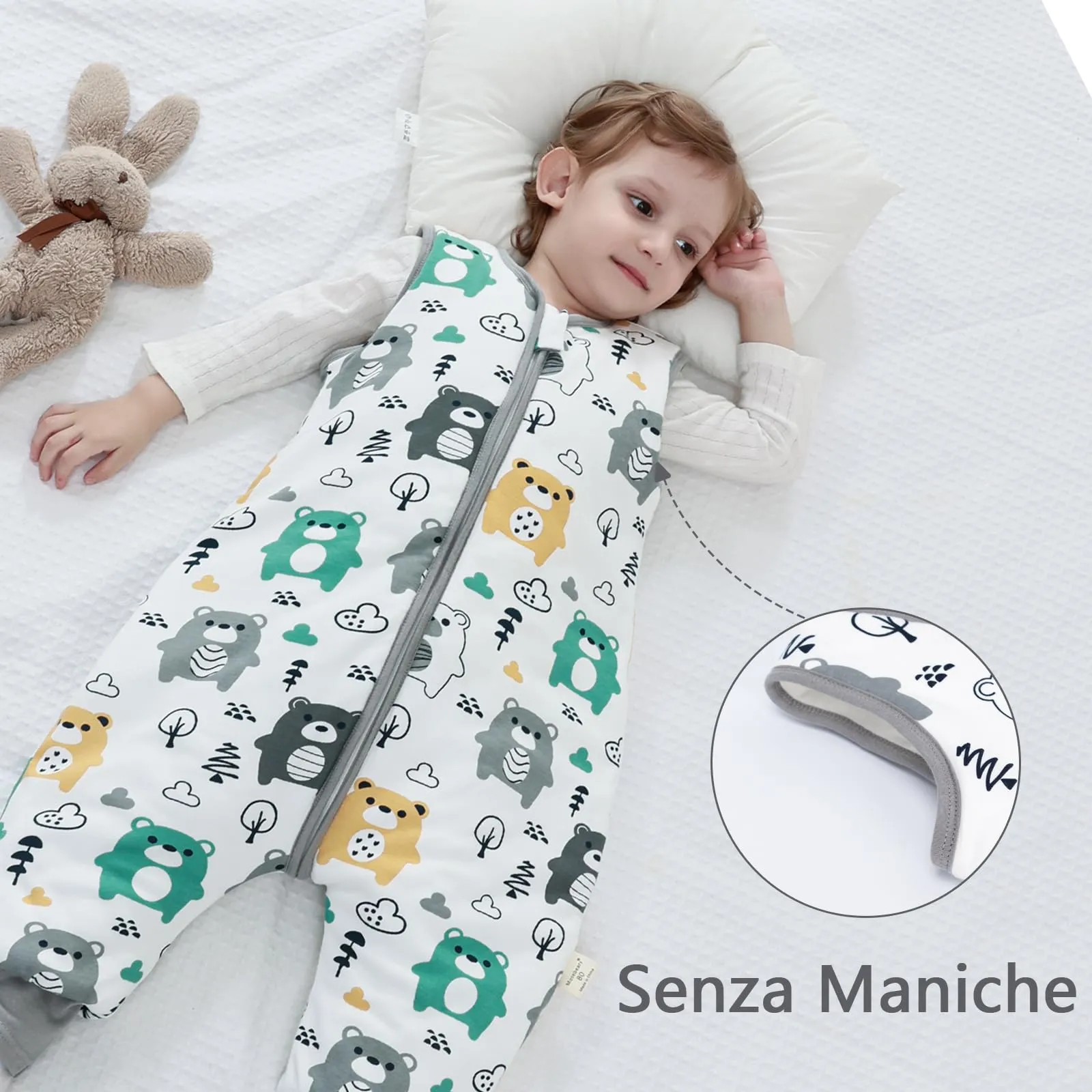 Mosebears Sacco Nanna con Piedini Invernale 2,5 Tog 3-4 Anni Tutto l'anno Sacco Nanna in Cotone Traspirante per Neonati e Bambini - immagine 4