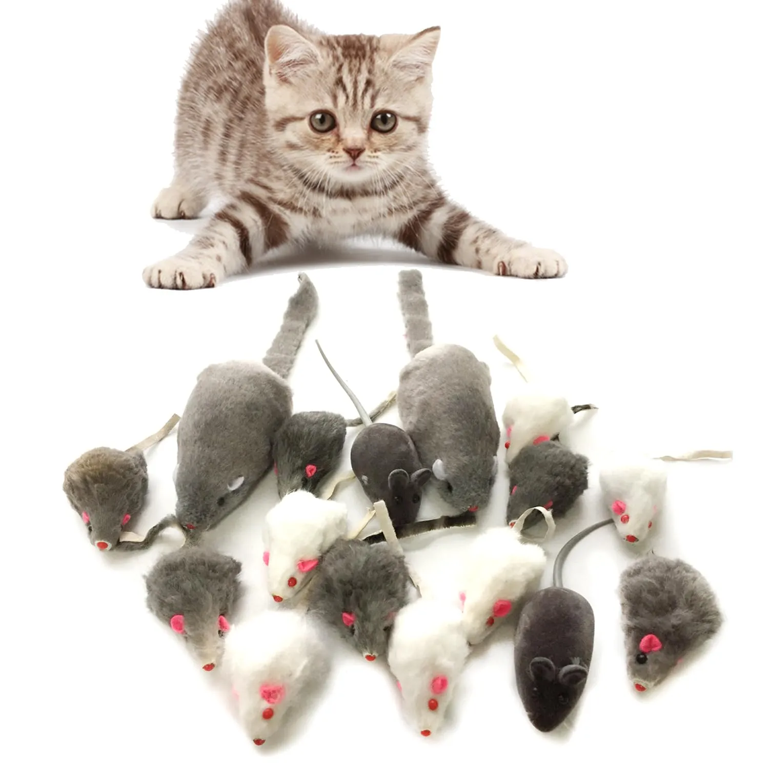QUOZUO Giocattoli per gatti a forma di topo sonaglio giocattoli pelosi per animali domestici con sonagli per gattini, 16 pezzi, nero e bianco - immagine 1
