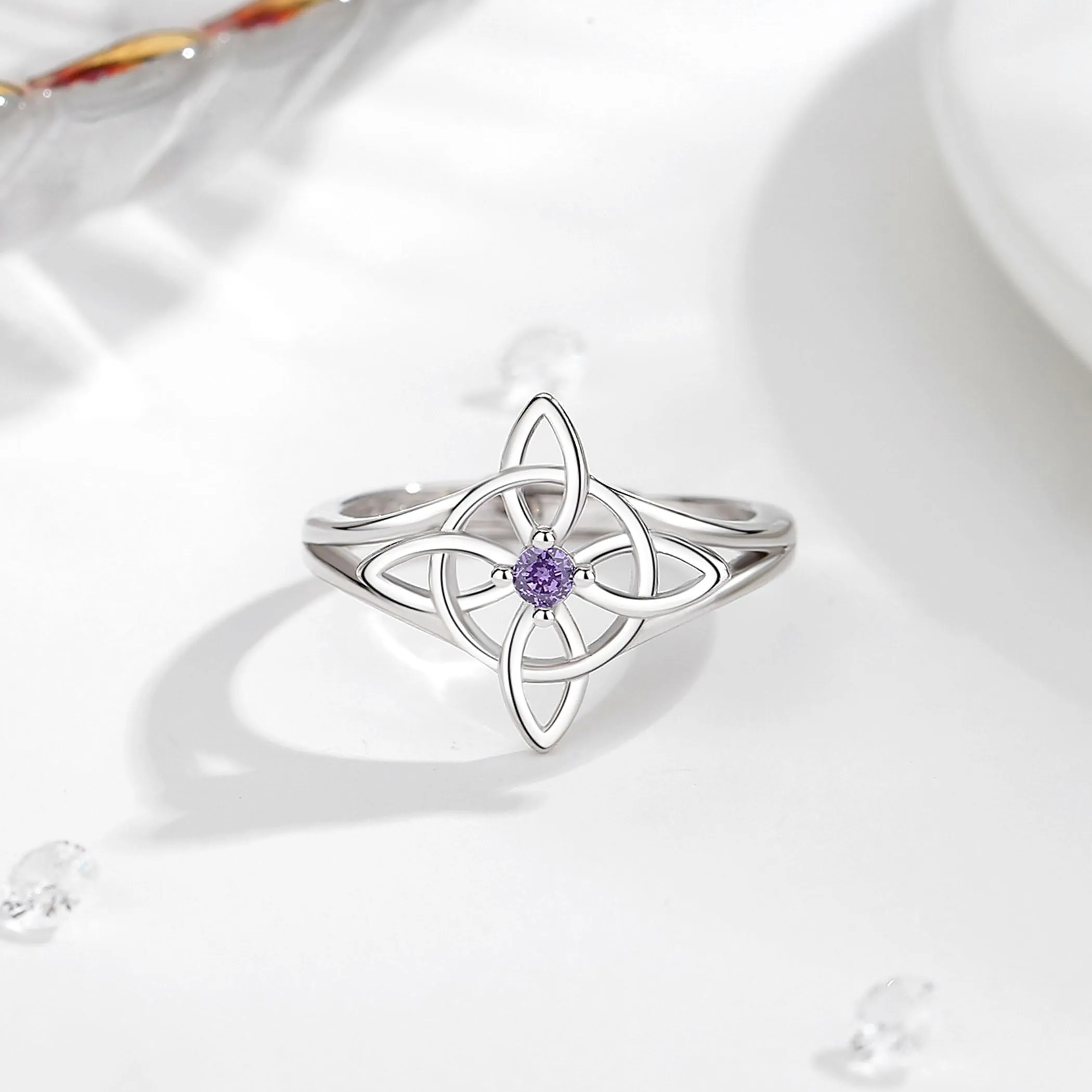 AEONSLOVE Anello Nodo della Strega Argento 925 Donna Anello Nodo Regolabile Anelli Celtica Argento 925 con Pietre di Compleanno Anelli Celtici Aperti Nodi delle Streghe - immagine 2
