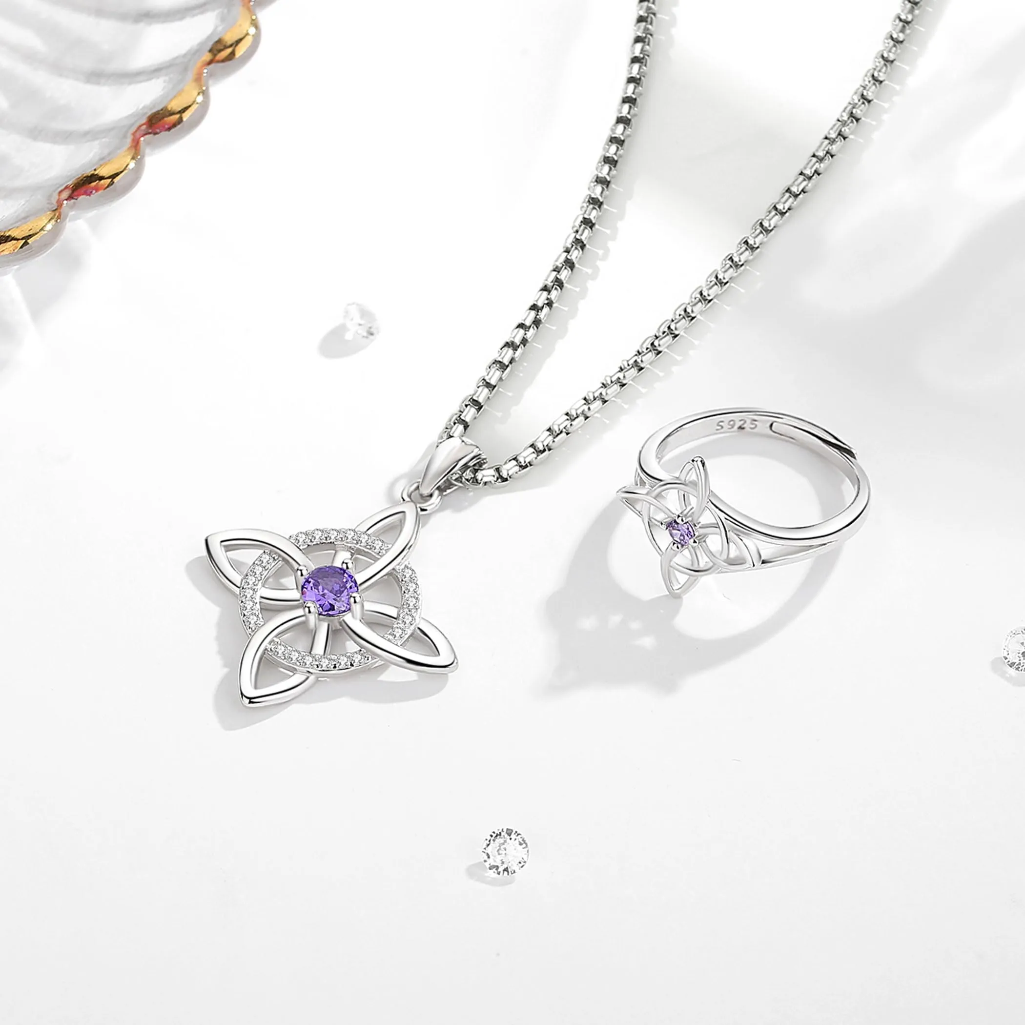 AEONSLOVE Anello Nodo della Strega Argento 925 Donna Anello Nodo Regolabile Anelli Celtica Argento 925 con Pietre di Compleanno Anelli Celtici Aperti Nodi delle Streghe - immagine 3