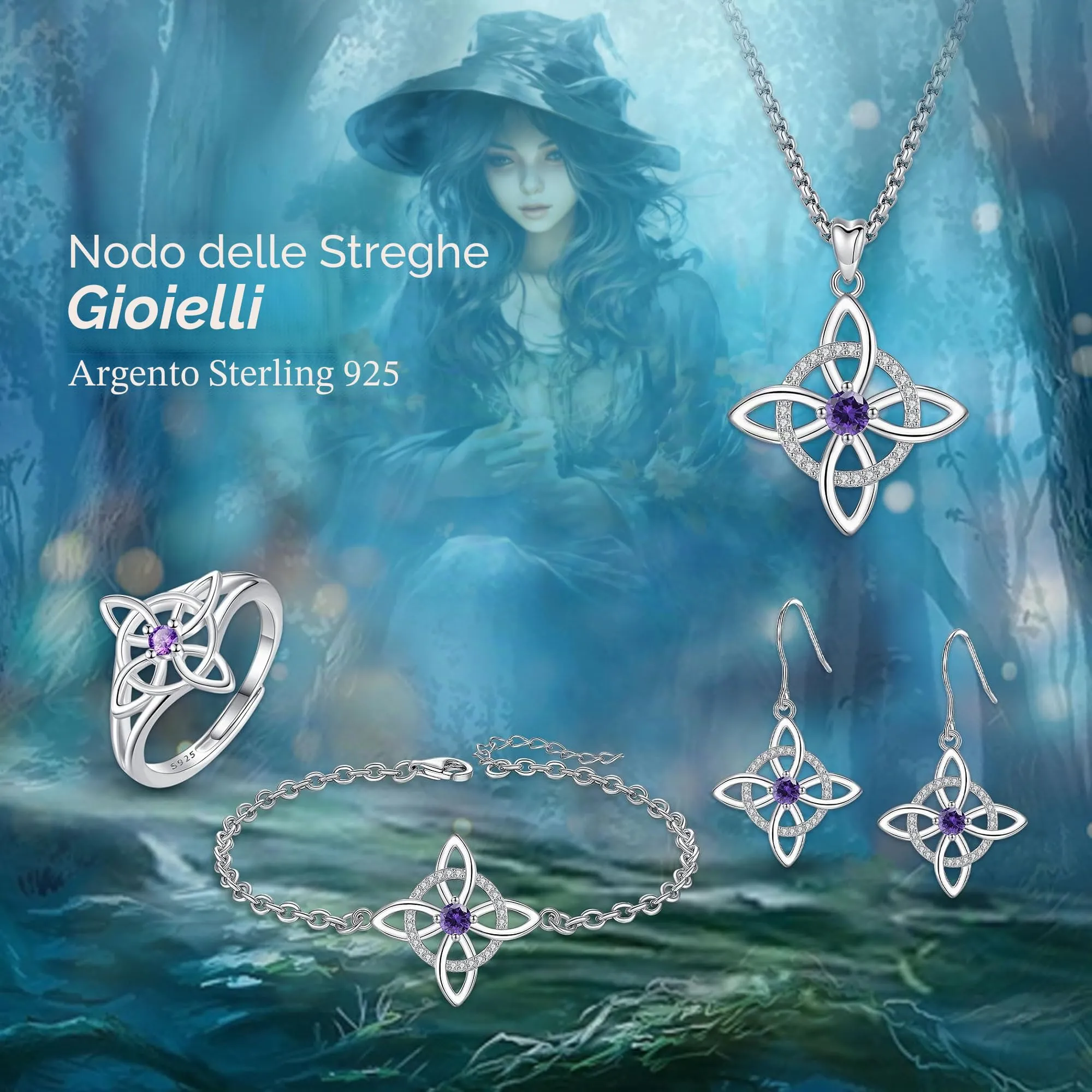AEONSLOVE Anello Nodo della Strega Argento 925 Donna Anello Nodo Regolabile Anelli Celtica Argento 925 con Pietre di Compleanno Anelli Celtici Aperti Nodi delle Streghe - immagine 4