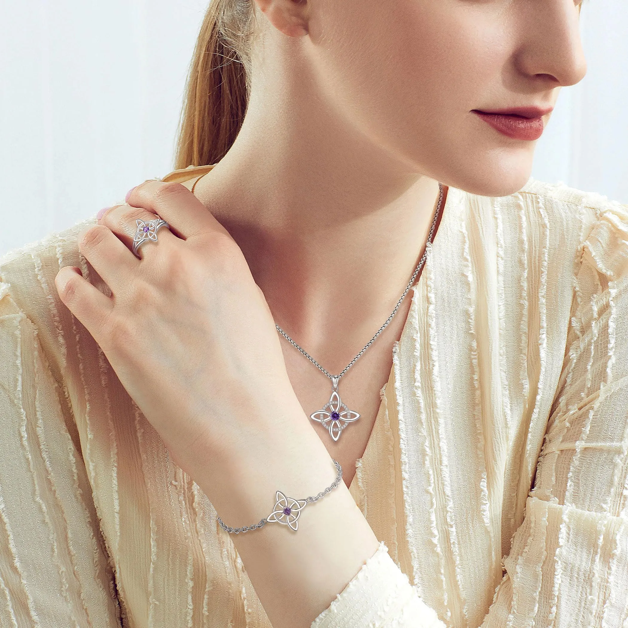 AEONSLOVE Anello Nodo della Strega Argento 925 Donna Anello Nodo Regolabile Anelli Celtica Argento 925 con Pietre di Compleanno Anelli Celtici Aperti Nodi delle Streghe - immagine 7