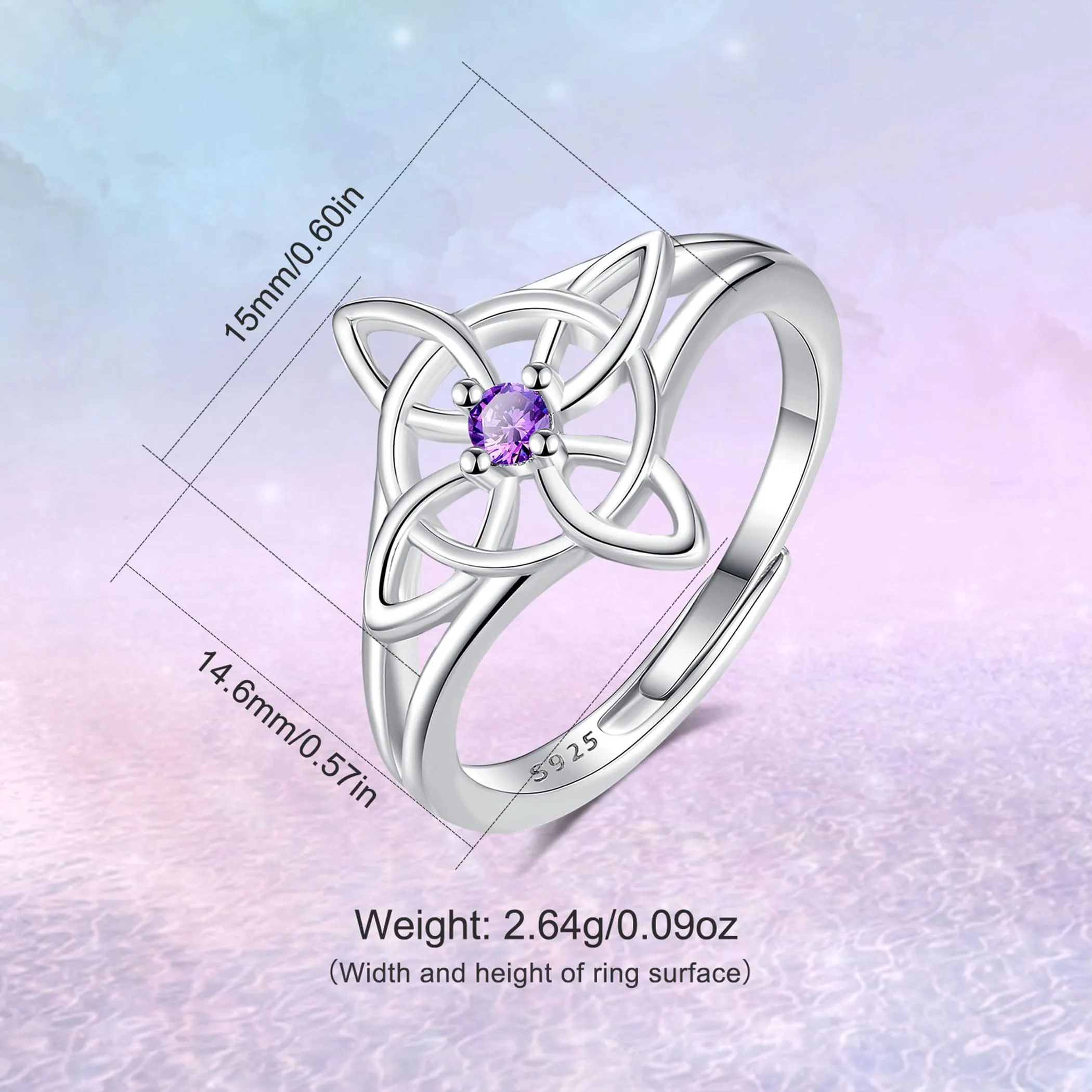 AEONSLOVE Anello Nodo della Strega Argento 925 Donna Anello Nodo Regolabile Anelli Celtica Argento 925 con Pietre di Compleanno Anelli Celtici Aperti Nodi delle Streghe - immagine 8