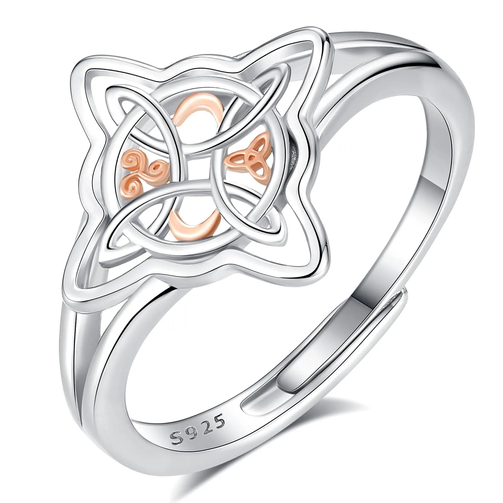 AEONSLOVE Anello Nodo della Strega Argento 925 Donna Anello Nodo Regolabile Anelli Celtica Argento 925 con Triskele Anelli Celtici Aperti Nodi delle Streghe - immagine 1