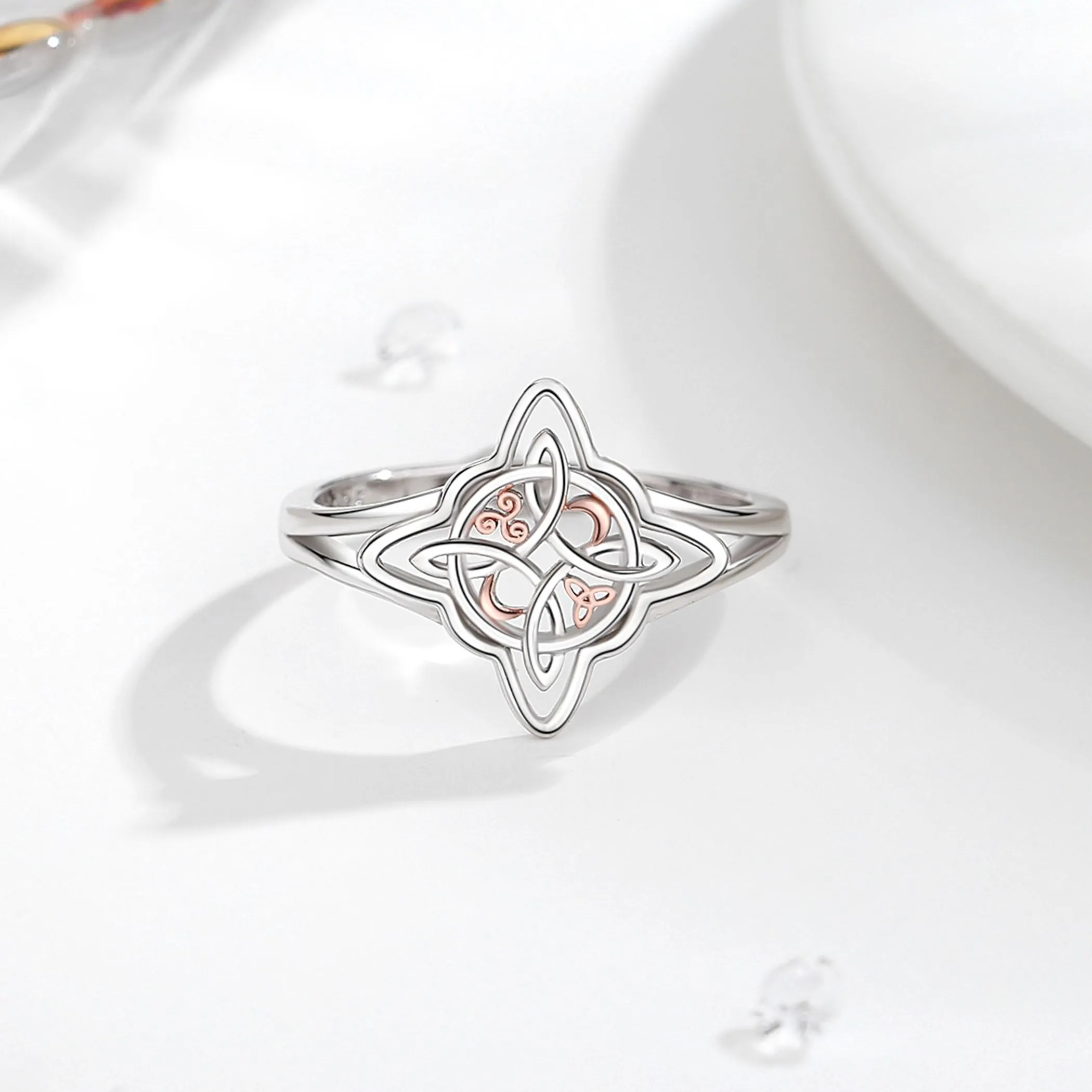 AEONSLOVE Anello Nodo della Strega Argento 925 Donna Anello Nodo Regolabile Anelli Celtica Argento 925 con Triskele Anelli Celtici Aperti Nodi delle Streghe - immagine 2