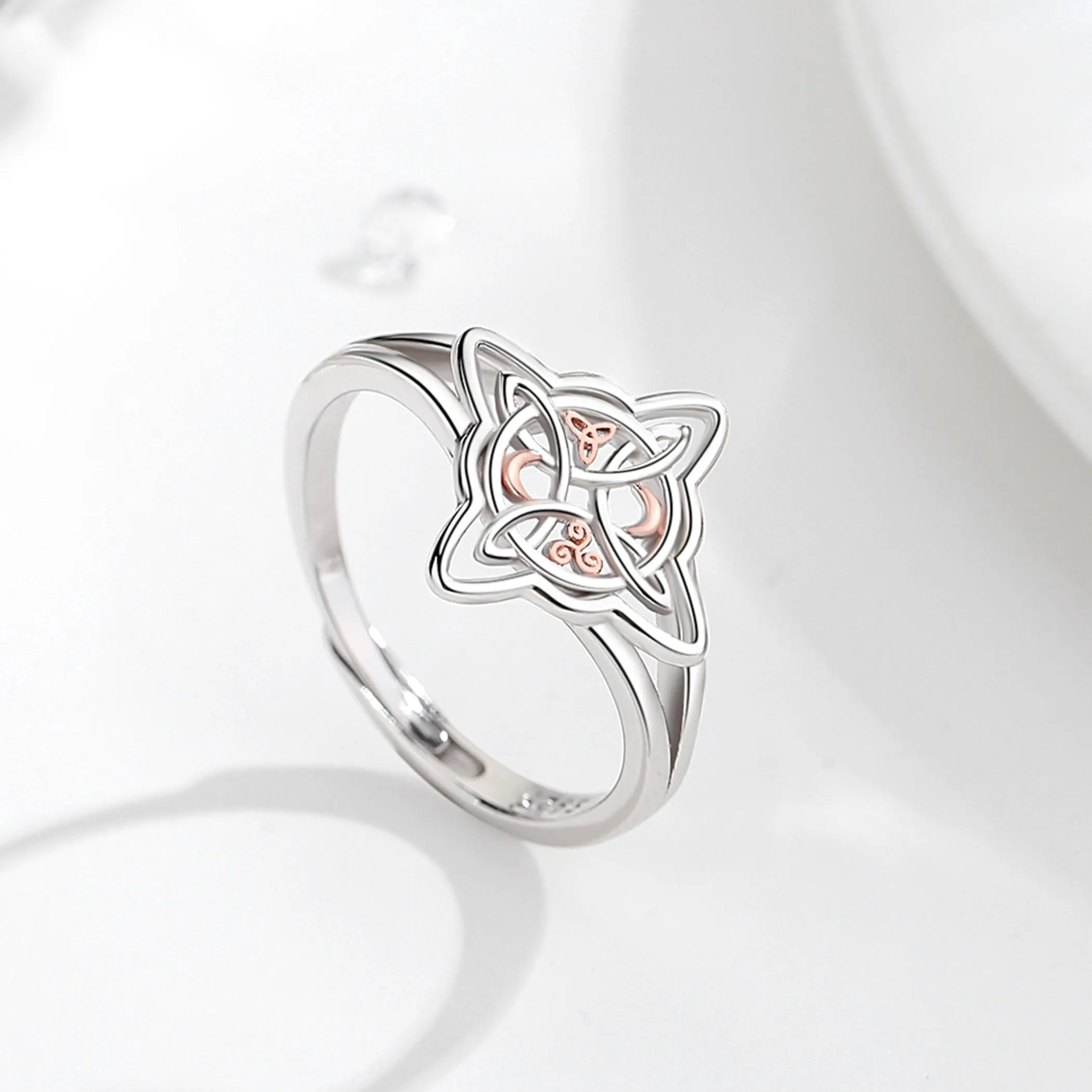 AEONSLOVE Anello Nodo della Strega Argento 925 Donna Anello Nodo Regolabile Anelli Celtica Argento 925 con Triskele Anelli Celtici Aperti Nodi delle Streghe - immagine 3