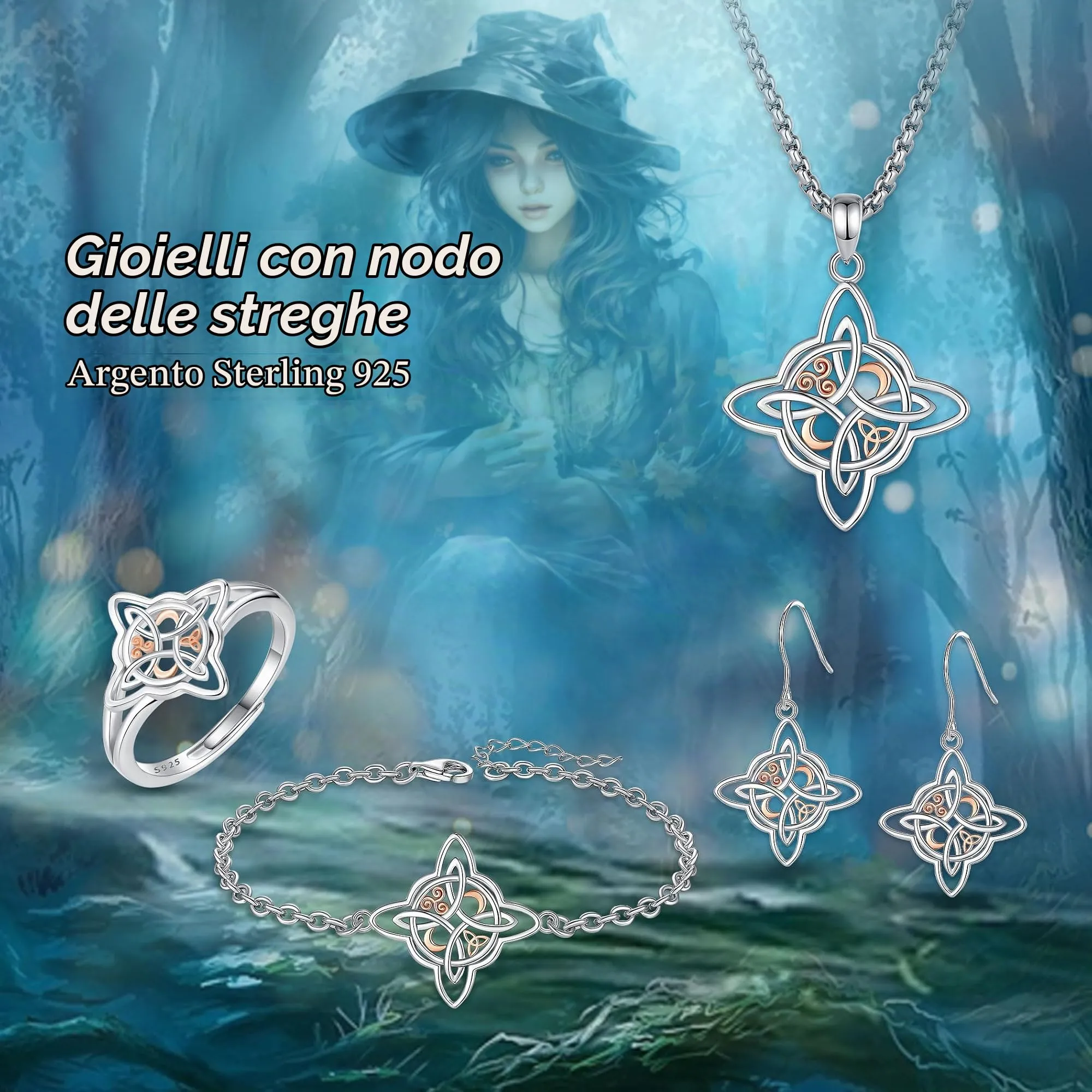 AEONSLOVE Anello Nodo della Strega Argento 925 Donna Anello Nodo Regolabile Anelli Celtica Argento 925 con Triskele Anelli Celtici Aperti Nodi delle Streghe - immagine 7