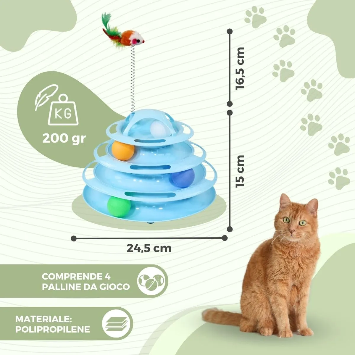 Mobiclinic® pets, Giocattolo per gatti, Interattivo, Catplay, Stimolazione sensoriale, 4 livelli, Palline, Facile da montare, 12x24x16, 5 cm, Torre interattiva, Antiscivolo - immagine 2