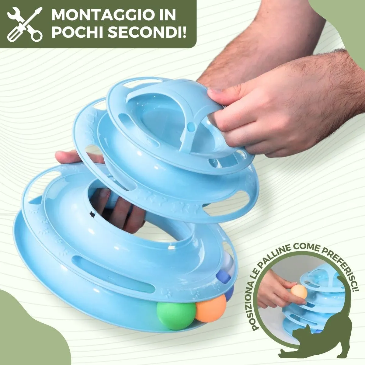Mobiclinic® pets, Giocattolo per gatti, Interattivo, Catplay, Stimolazione sensoriale, 4 livelli, Palline, Facile da montare, 12x24x16, 5 cm, Torre interattiva, Antiscivolo - immagine 4