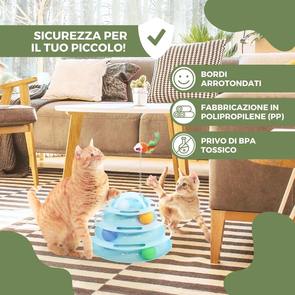 Mobiclinic® pets, Giocattolo per gatti, Interattivo, Catplay, Stimolazione sensoriale, 4 livelli, Palline, Facile da montare, 12x24x16, 5 cm, Torre interattiva, Antiscivolo - immagine 5
