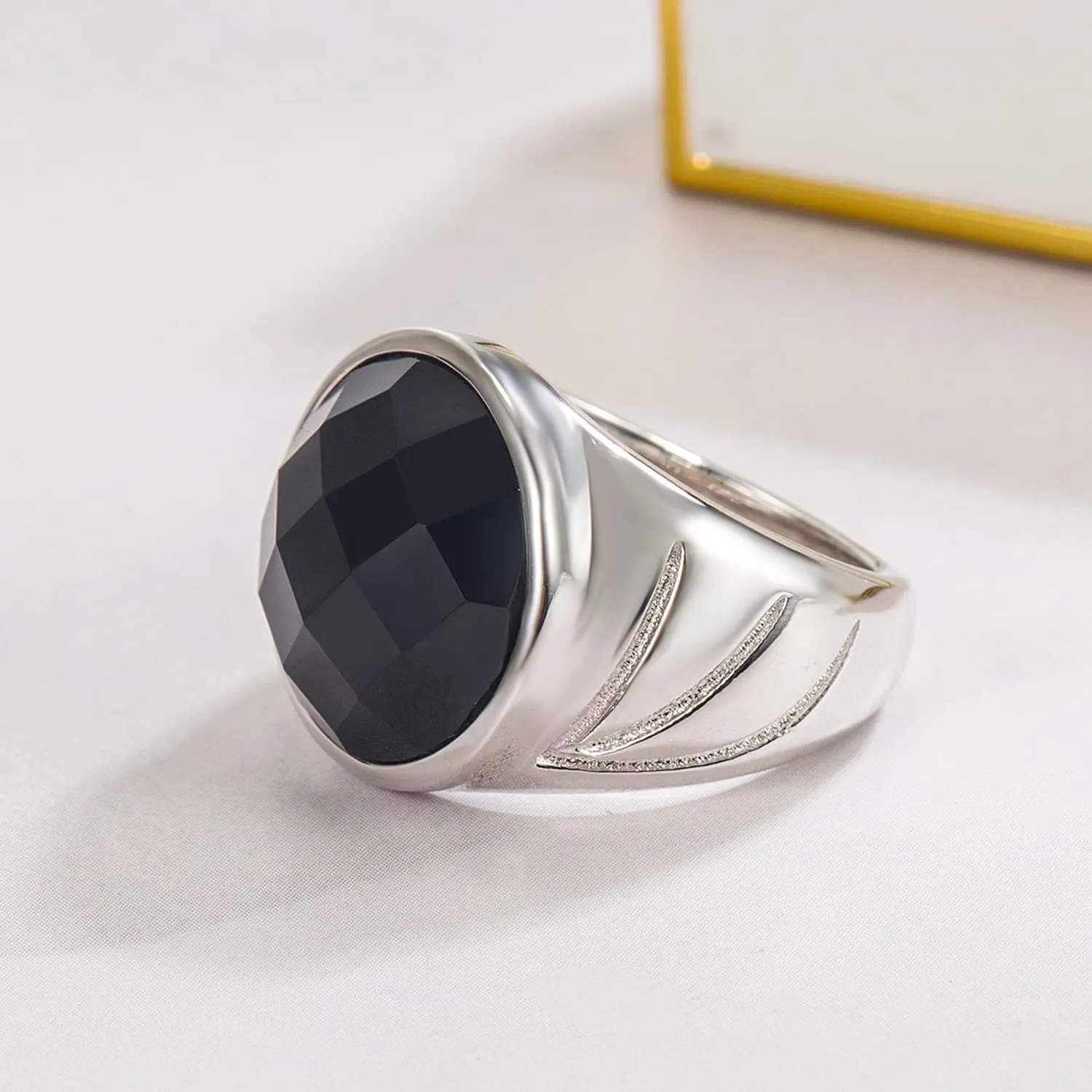 Dankadi Anello in Agata Nera, largo, 16 mm, 18 mm, rotondo, quadrato, in argento sterling 925, semplice, grande, 52 – 70 mm, anello di lusso, vintage, punk, regalo, gioielli per uomo, donna - immagine 9