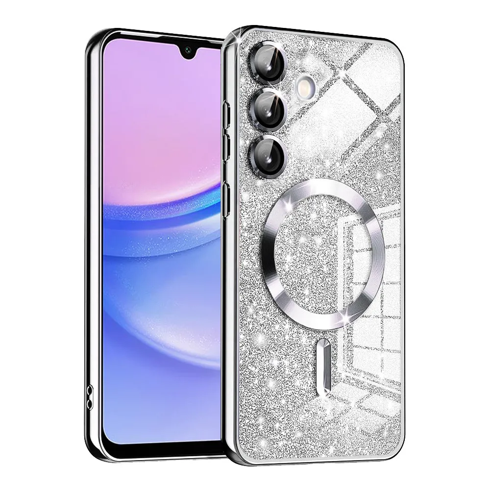 Custodia MagSafe per Samsung Galaxy A15 5G A156 / A15 A155, Techsuit, Luxury Glitter, Argento - immagine 1