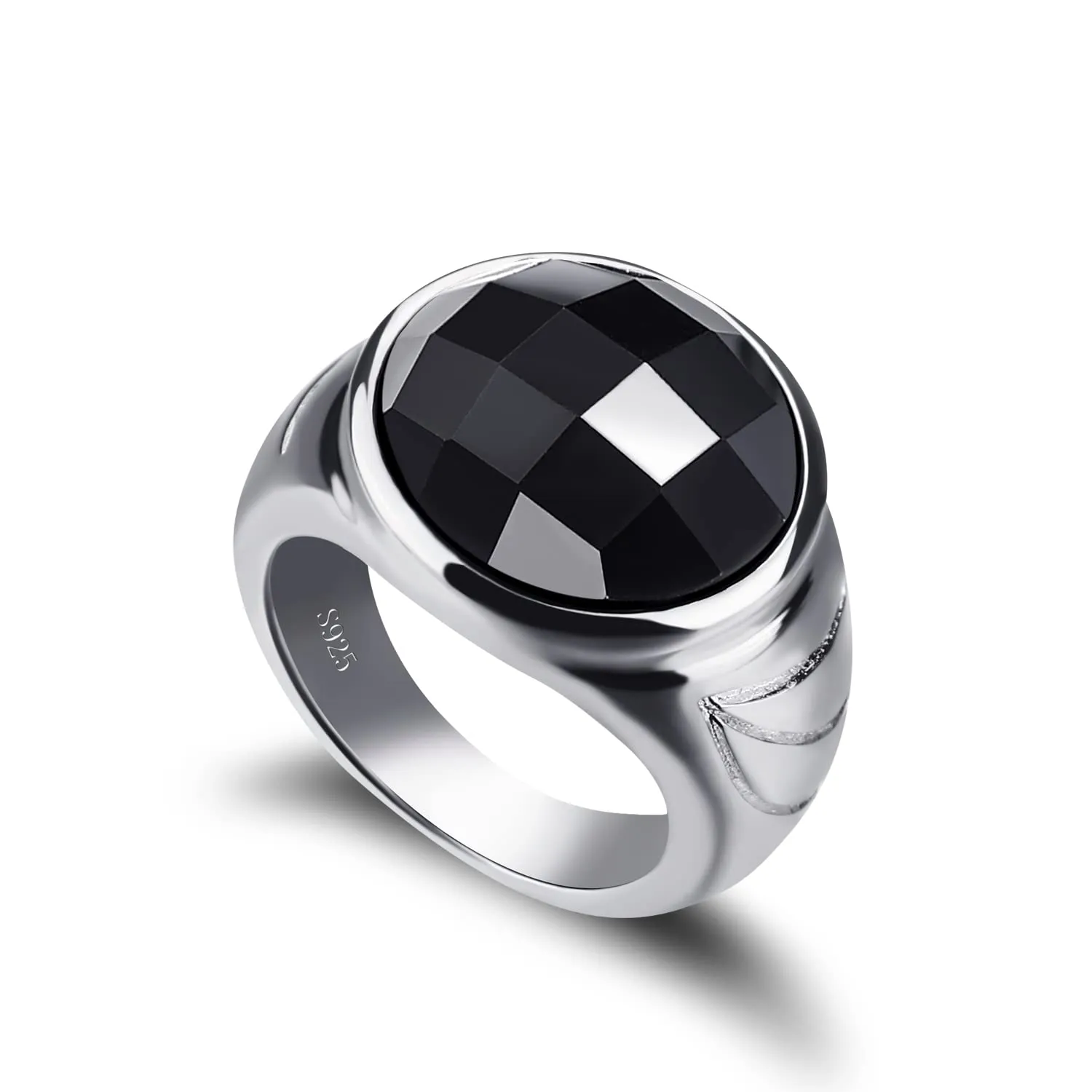 Dankadi Anello in Agata Nera, largo, 16 mm, 18 mm, rotondo, quadrato, in argento sterling 925, semplice, grande, 52 – 70 mm, anello di lusso, vintage, punk, regalo, gioielli per lui e per lei - immagine 1