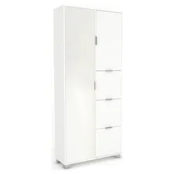 QUADRANTE 7424 Armadio 2 Ante battenti, Scarpiera 3 ante Bianco neve e Specchio (85cm) - immagine 1