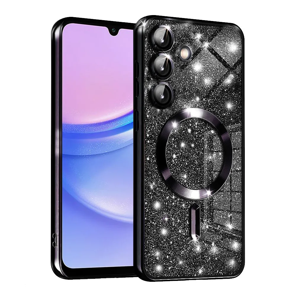 Custodia MagSafe per Samsung Galaxy A15 5G A156 / A15 A155, Techsuit, Luxury Glitter, Nera - immagine 1