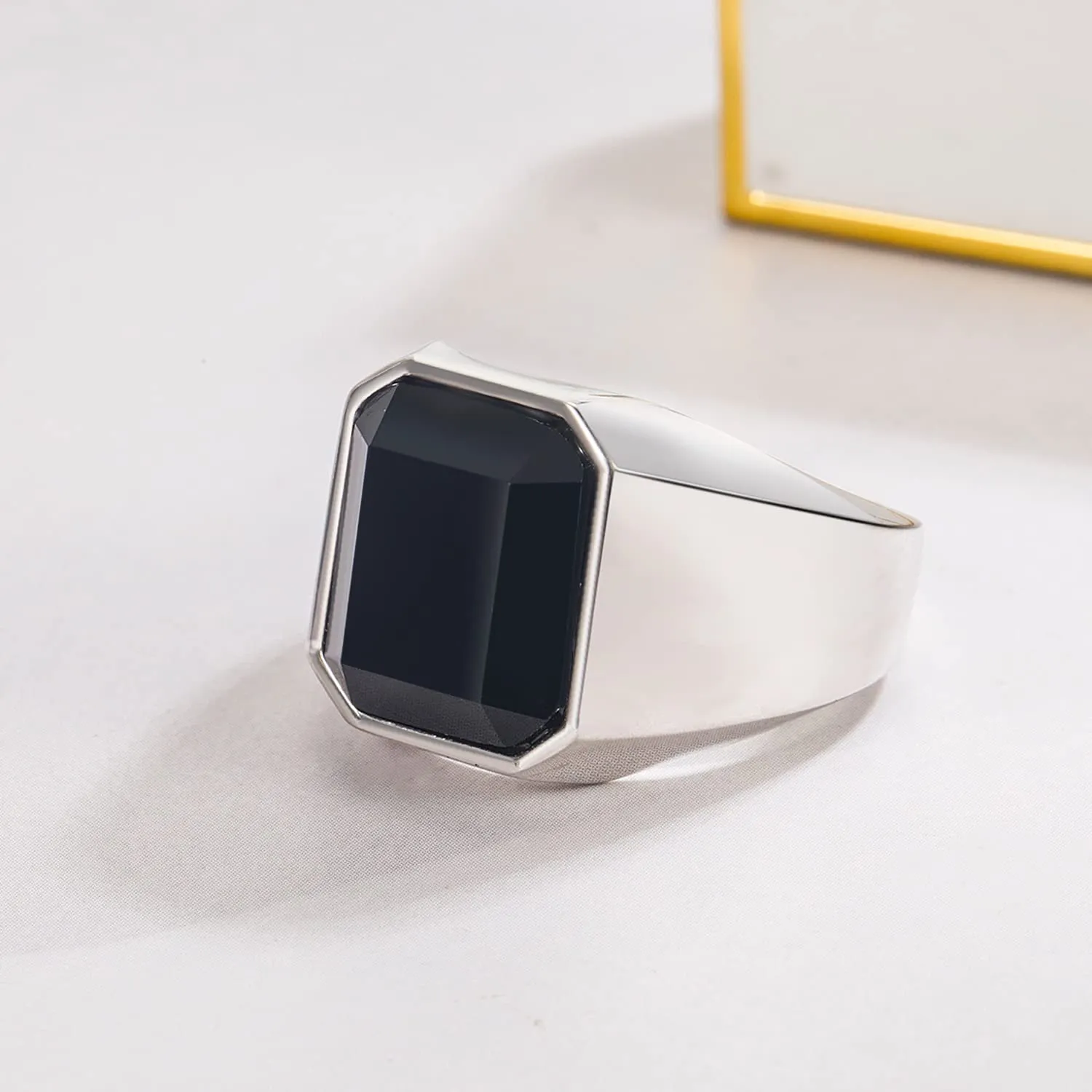 Dankadi Anello in agata nera, grande, 16 mm, 18 mm, rotondo, quadrato, in argento Sterling 925, semplice e grande, 52-70 mm, anello di lusso, vintage, punk, regalo gioielli per uomo e donne - immagine 9