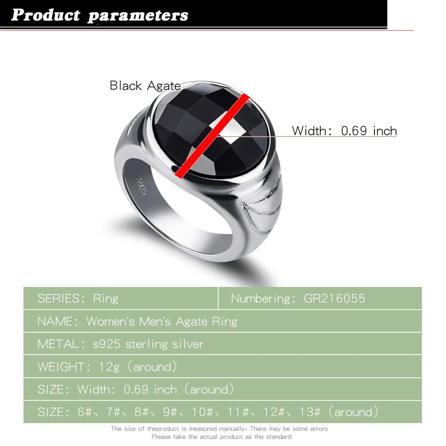 Dankadi Grande 16 mm 18 mm rotondo rotondo 925 argento sterling semplice grande, 52–70 mm anello di lusso vintage punk regalo gioielli per uomo donna fidanzamento anello di nozze, 13, Cristallo - immagine 2