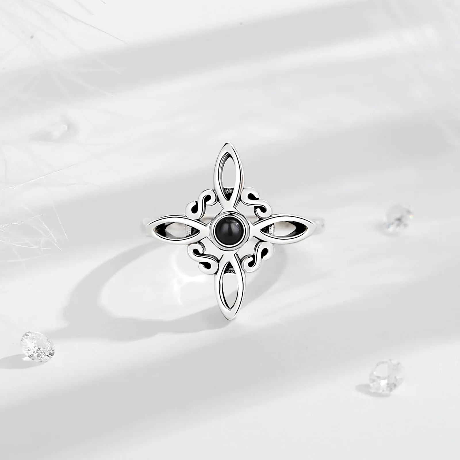 AEONSLOVE Anello Nodo della Strega Argento 925 Donna Anello Nodo Regolabile Anelli Celtica Argento 925 con Ossidiana Anello Celtici Aperti Nodi delle Streghe - immagine 2