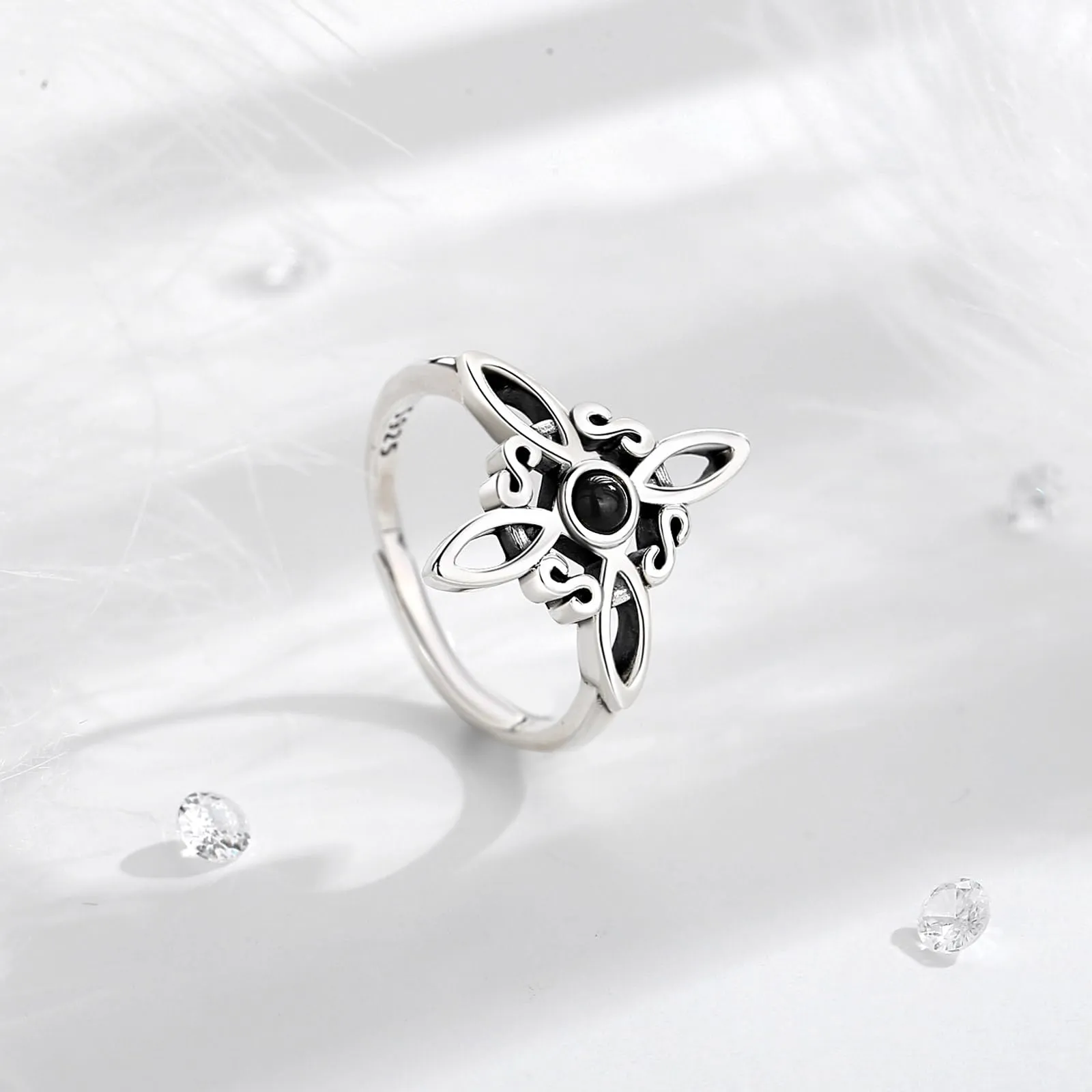 AEONSLOVE Anello Nodo della Strega Argento 925 Donna Anello Nodo Regolabile Anelli Celtica Argento 925 con Ossidiana Anello Celtici Aperti Nodi delle Streghe - immagine 3