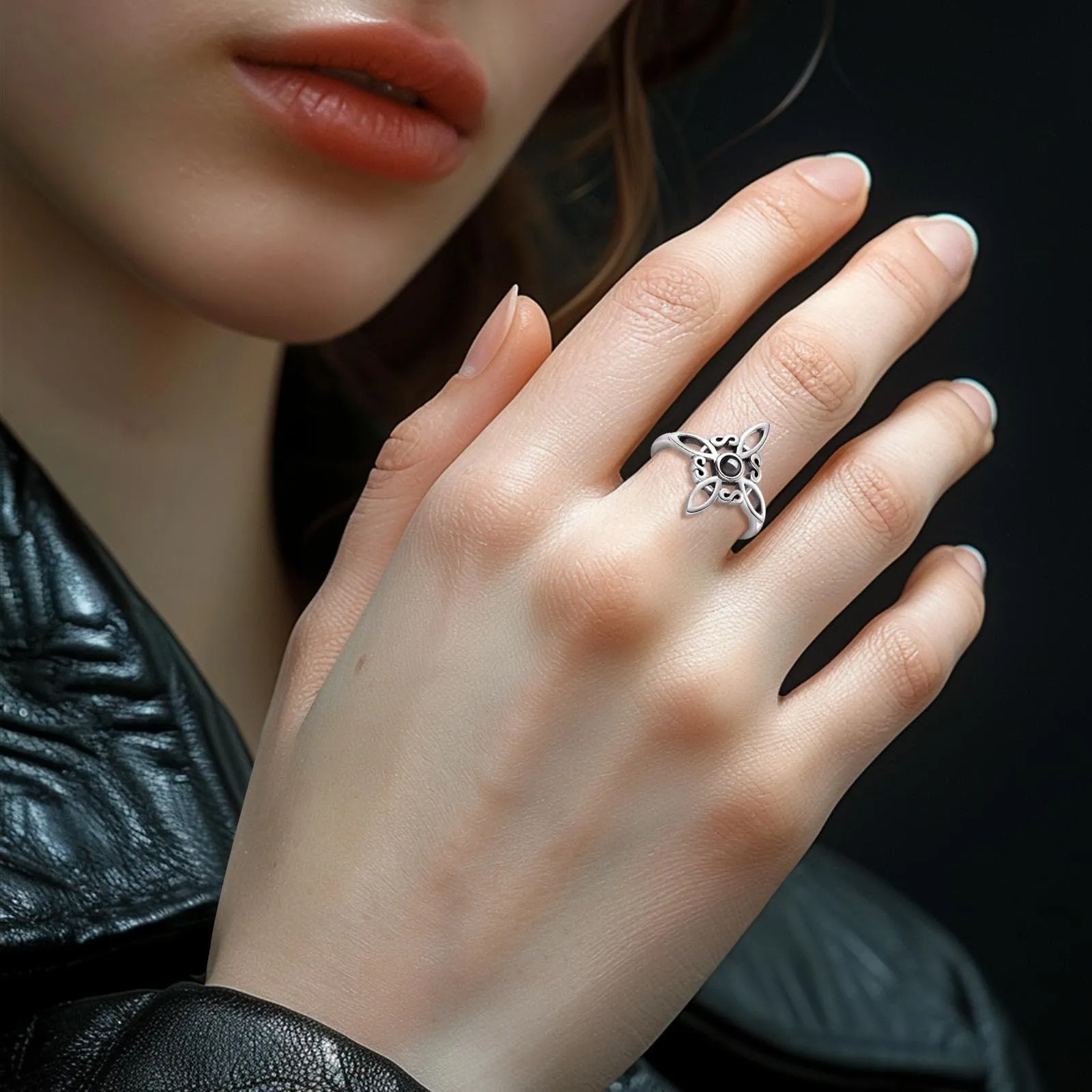 AEONSLOVE Anello Nodo della Strega Argento 925 Donna Anello Nodo Regolabile Anelli Celtica Argento 925 con Ossidiana Anello Celtici Aperti Nodi delle Streghe - immagine 6