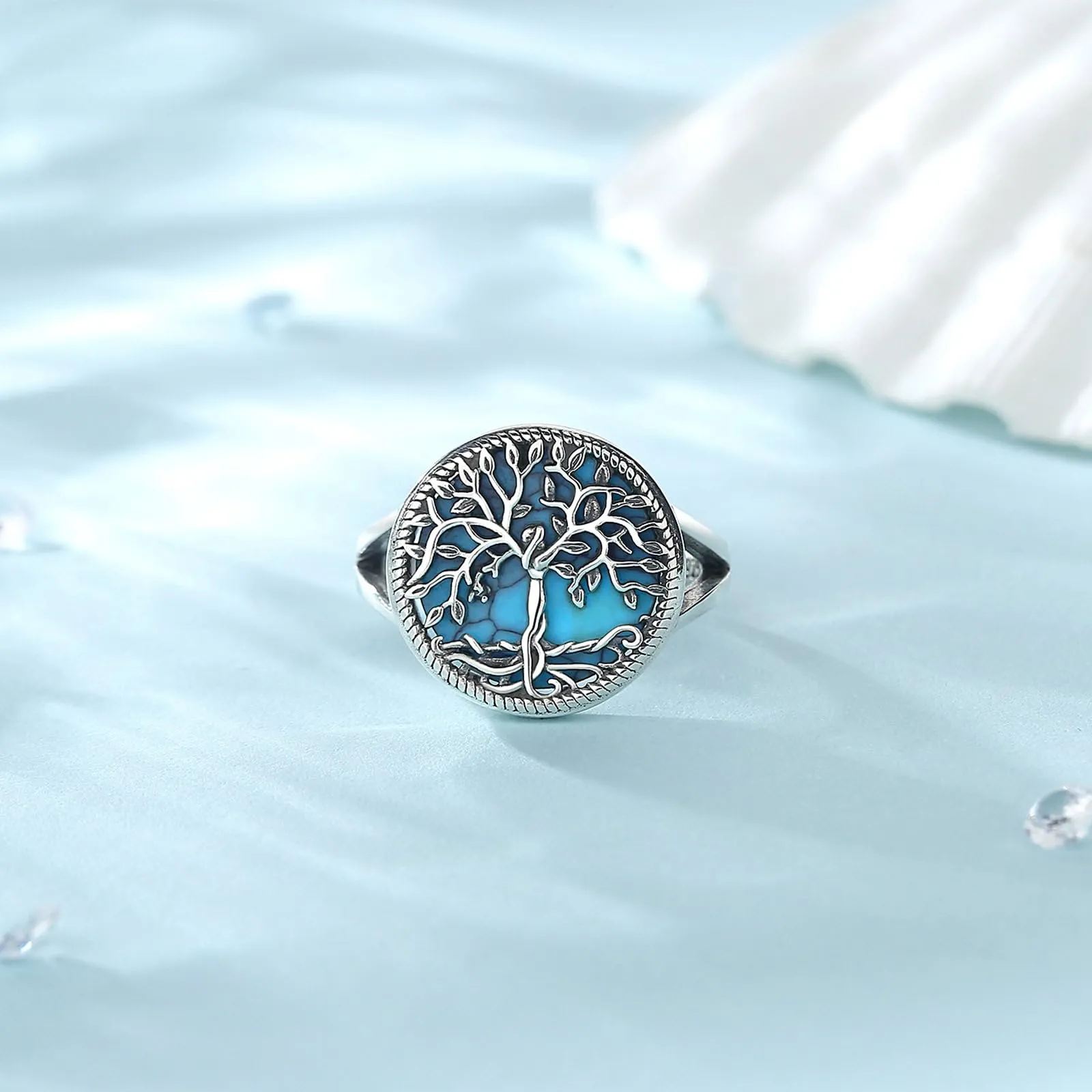 AEONSLOVE Anello Albero della Vita Anello Regolabile Donna Argento 925 Anelli Aperti Argento 925 Turchese Anelli Donna Regolabili Idea Regalo per Mamma Ragazze - immagine 2