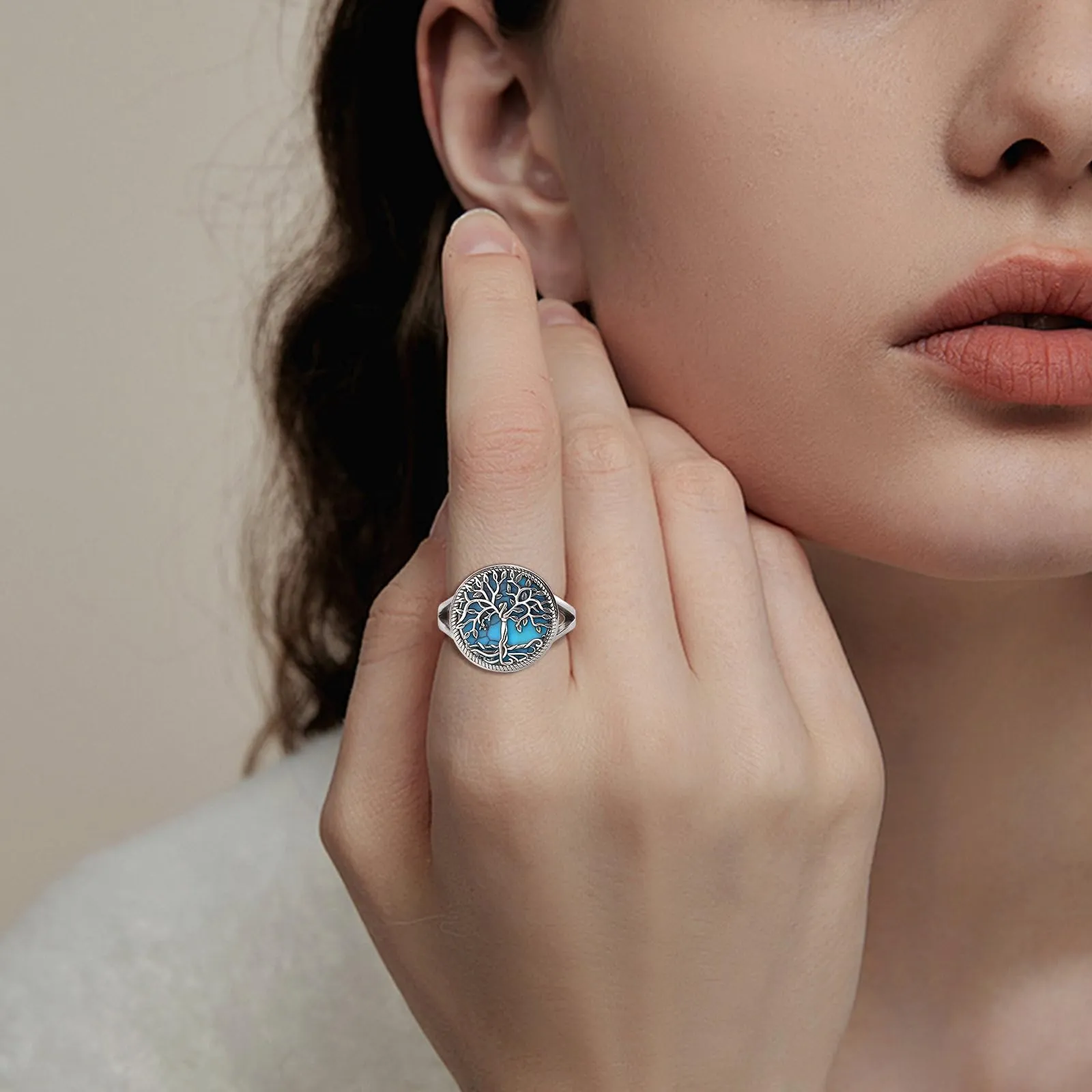 AEONSLOVE Anello Albero della Vita Anello Regolabile Donna Argento 925 Anelli Aperti Argento 925 Turchese Anelli Donna Regolabili Idea Regalo per Mamma Ragazze - immagine 5