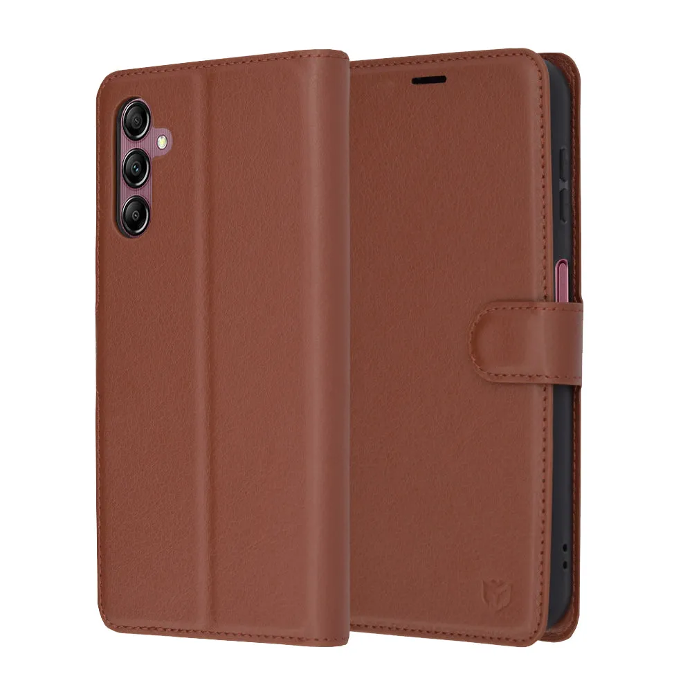 Custodia per Samsung Galaxy A14 A145 / A14 5G A146, Techsuit, Leather Folio, Marrone - immagine 1
