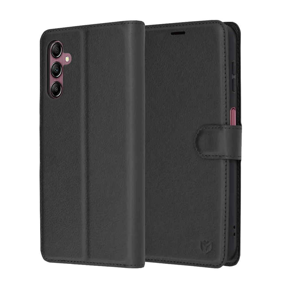 Custodia per Samsung Galaxy A14 A145 / A14 5G A146, Techsuit, Leather Folio, Nera - immagine 1