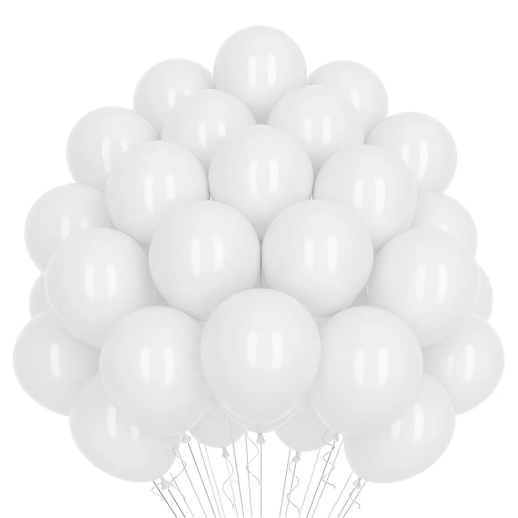 50 Palloncini Bianchi • 30 Cm • Colori Opachi • Qualità Premium • Lattice Naturale Biodegradabili Ecologici • Gonfiabili Aria Elio Acqua • Baby Shower Battesimo Compleanno Feste Matrimonio Arco - immagine 1