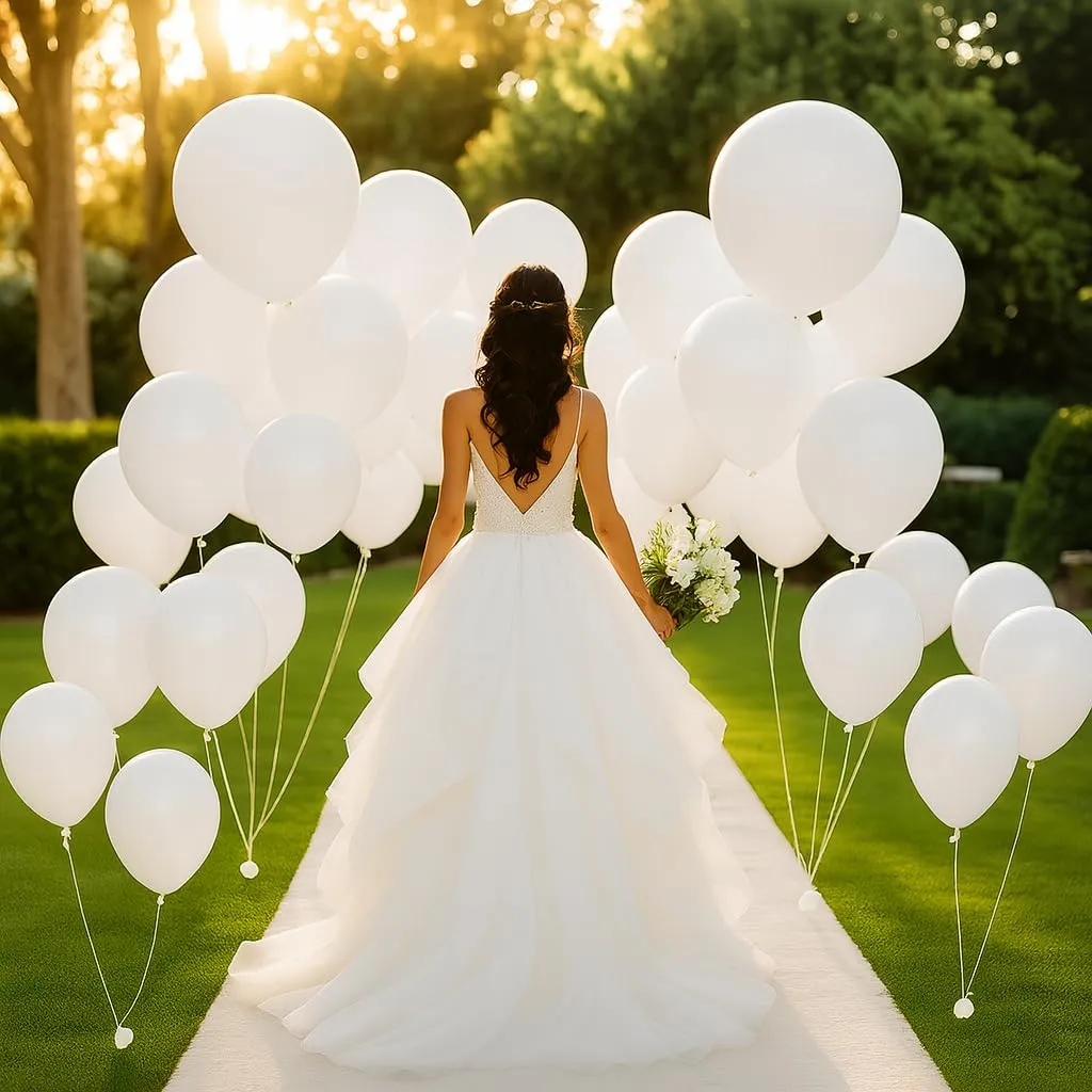 50 Palloncini Bianchi • 30 Cm • Colori Opachi • Qualità Premium • Lattice Naturale Biodegradabili Ecologici • Gonfiabili Aria Elio Acqua • Baby Shower Battesimo Compleanno Feste Matrimonio Arco - immagine 6