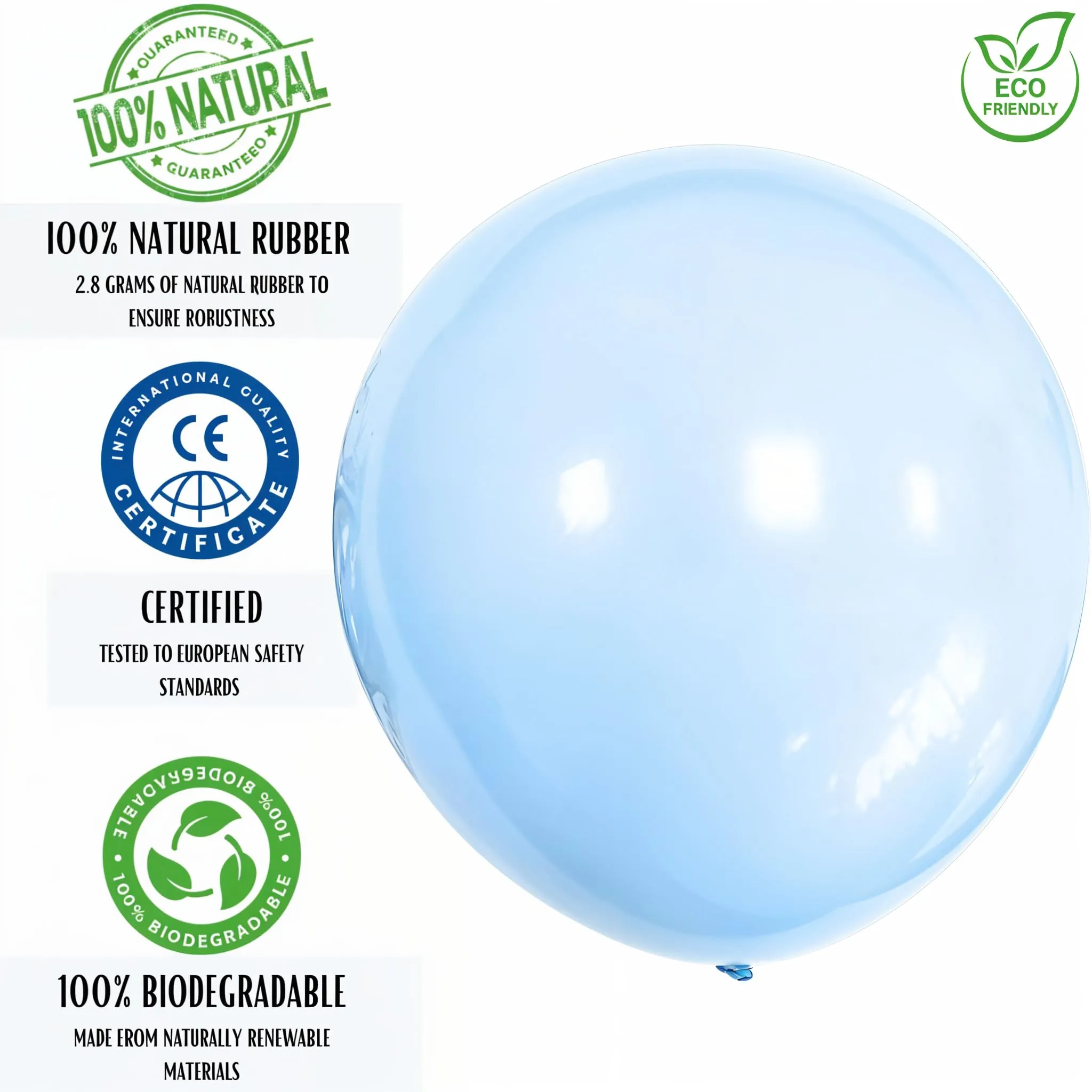 50 Palloncini Blu Pastello Azzurri • 30 Cm • Colori Opachi • Qualità Premium • Lattice Naturale Biodegradabili Ecologici • Gonfiabili Aria Elio Acqua • Baby Shower Battesimo Compleanno Feste Arco - immagine 8