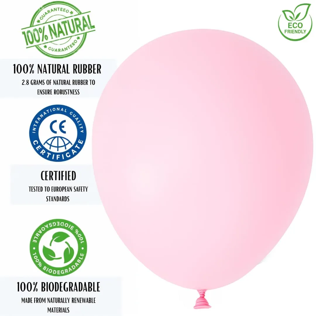 50 Palloncini Rosa Pastello • 30 Cm • Colori Opachi • Qualità Premium • Lattice Naturale Biodegradabili Ecologici • Gonfiabili Aria Elio Acqua • Baby Shower Battesimo Compleanno Feste di Laurea Arco - immagine 8