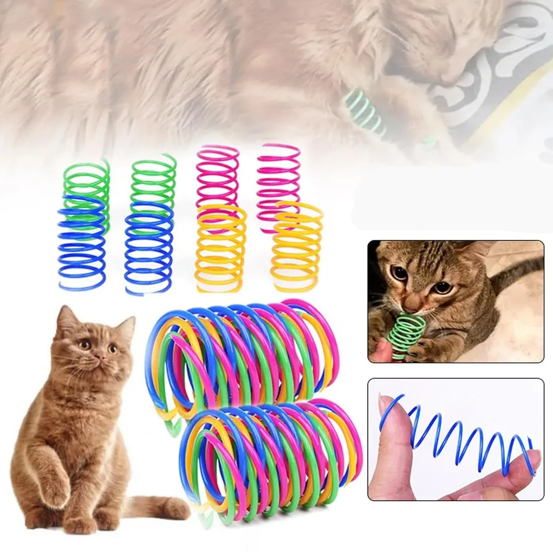 QEDBOJE 20 Pezzi Giocattolo per Gatti a Spirale, Novità Giocattolo a Molla, Giocattolo in Plastica Pieghevole, Giocattolo a Molla Colorato per Gatti, per Animali Domestici (Colorato) - immagine 6