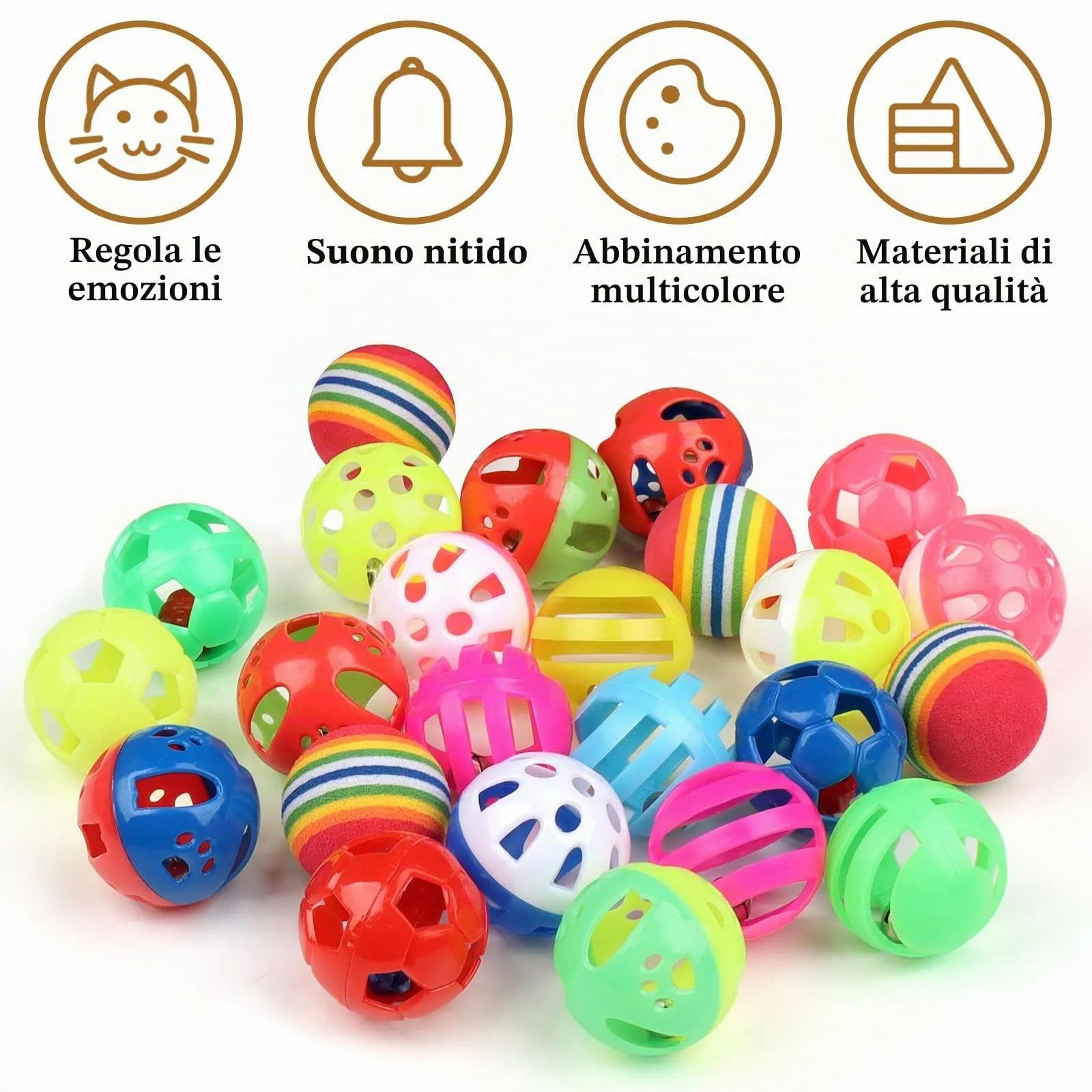 QUOZUO 24 palline giocattolo per gatti, palline colorate con rumore, giocattolo interattivo per gatti - immagine 3