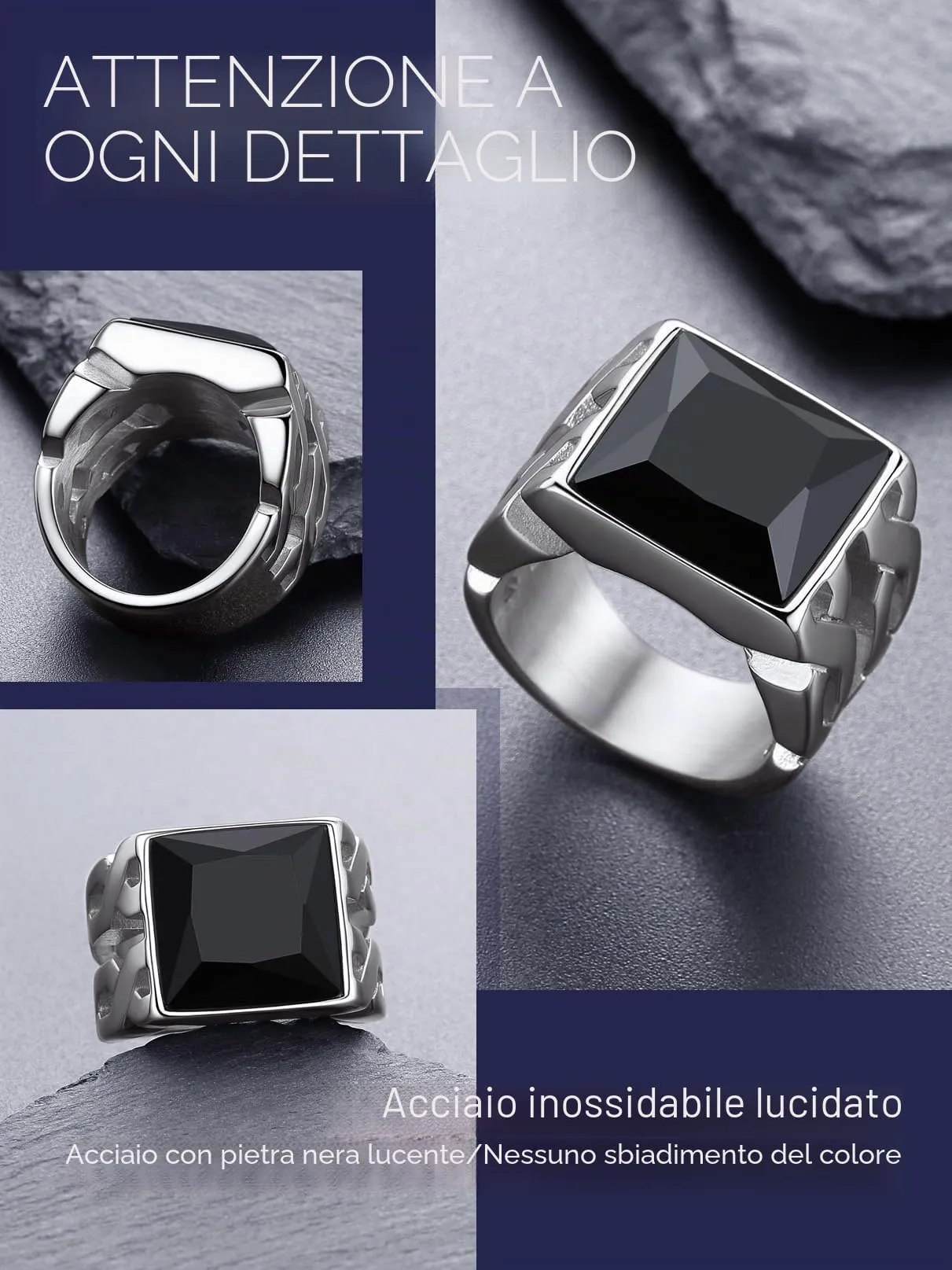 Bandmax Anello Uomo in Acciaio Inossidabile, Anello Argento Uomo con Pietra Nero,Anello Triquetra Nodo Celtico Misura 25 Circonferenza 64.4mm, Confezione Regalo - immagine 4