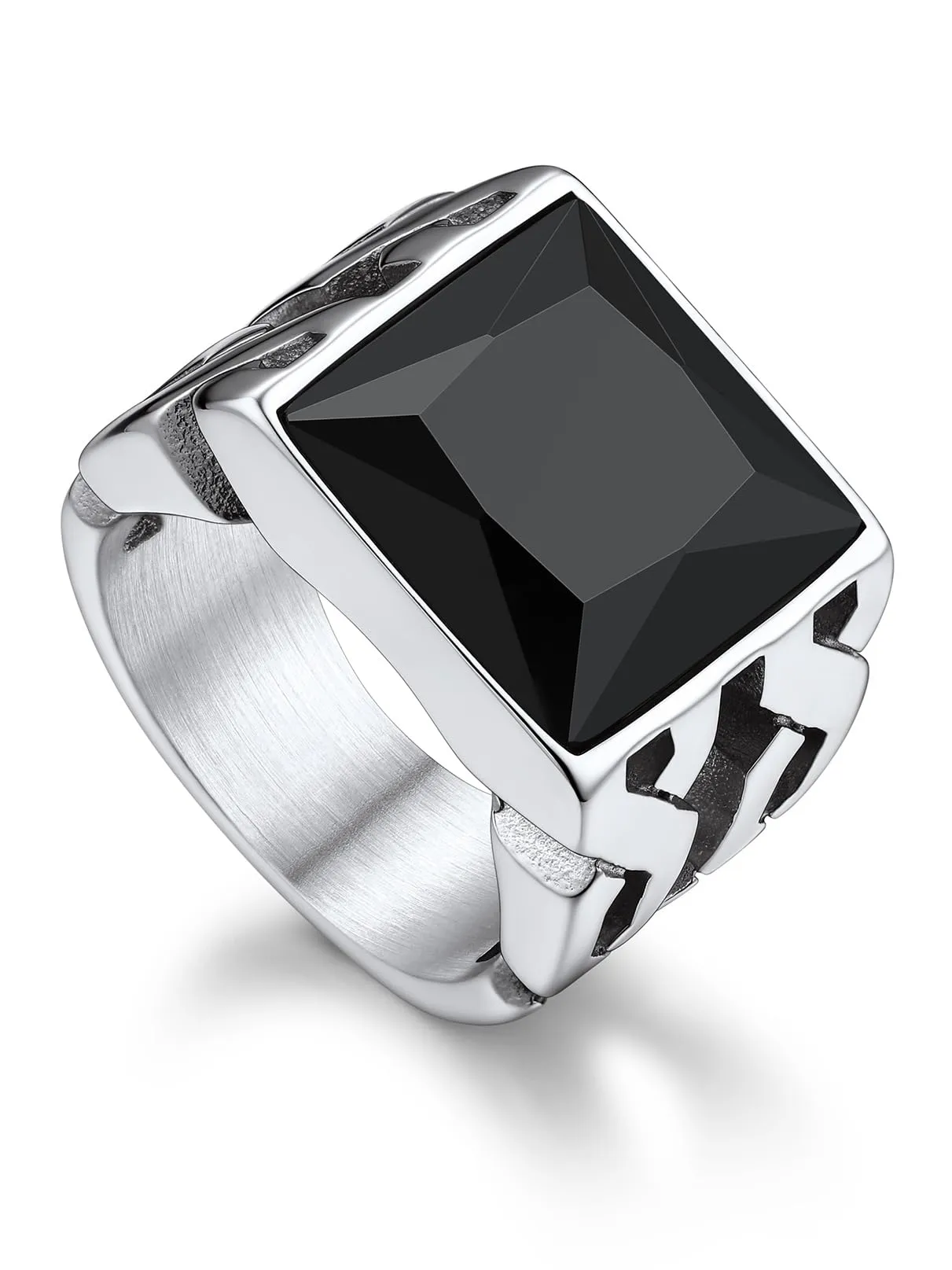 Bandmax Anello Uomo in Acciaio Inossidabile, Anello Argento Uomo con Pietra Nero,Anello Triquetra Nodo Celtico Misura 19.75 Circonferenza 59.5mm, Confezione Regalo - immagine 1