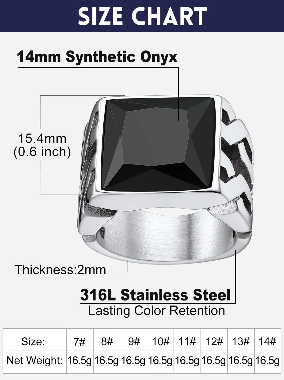 Bandmax Anello Uomo in Acciaio Inossidabile, Anello Argento Uomo con Pietra Nero,Anello Triquetra Nodo Celtico Misura 14.5 Circonferenza 54.4mm, Confezione Regalo - immagine 6