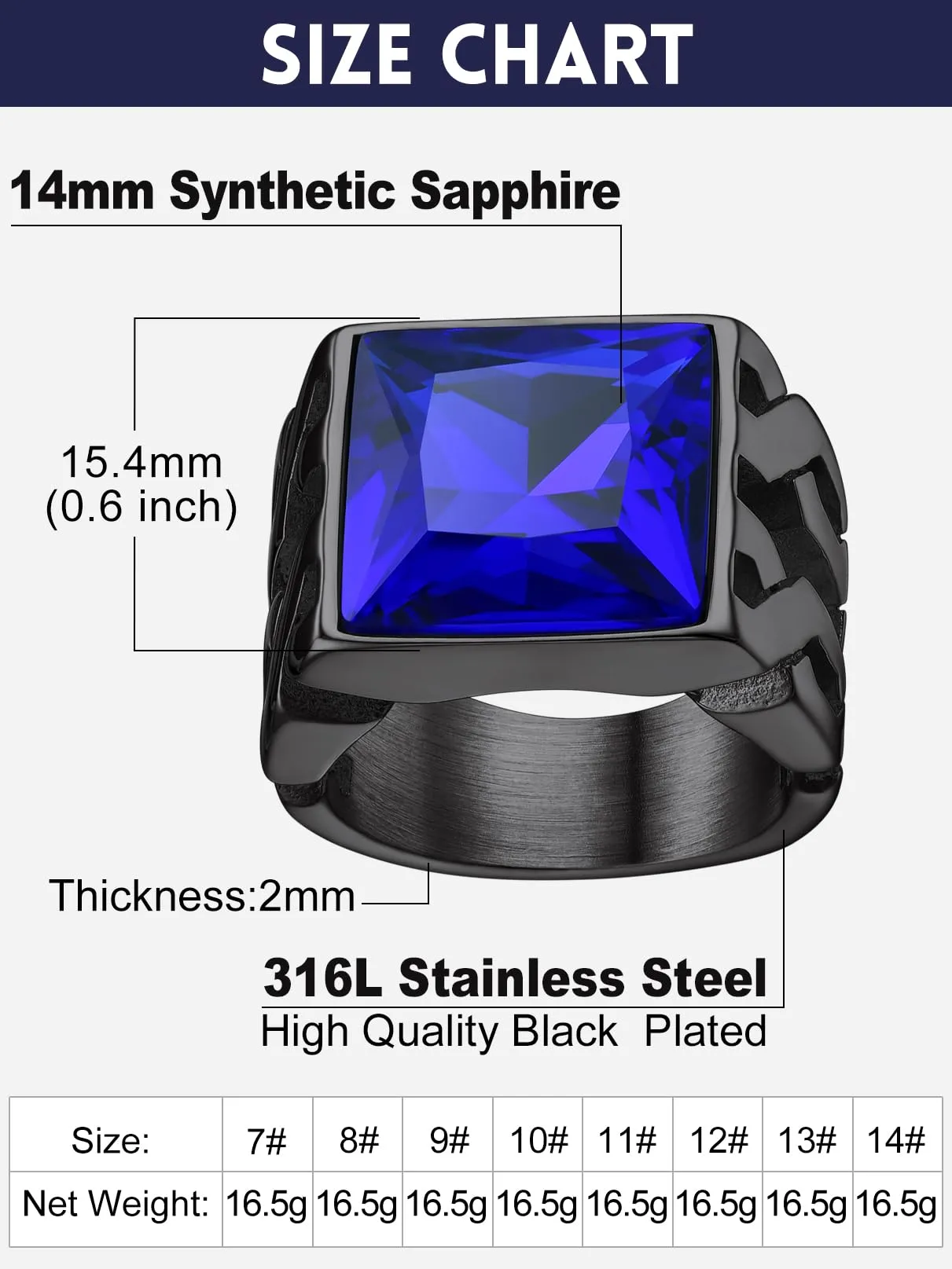 Bandmax Anello Uomo in Acciaio Inossidabile, Anello Nero Uomo con Topazio Blu,Anello Triquetra Nodo Celtico Misura 19.75 Circonferenza 59.5mm, Confezione Regalo - immagine 5