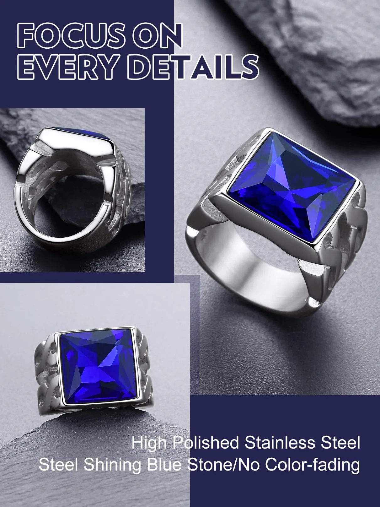 Bandmax Anello Uomo in Acciaio Inossidabile, Anello Nero Uomo con Pietra Nero,Anello Triquetra Nodo Celtico Misura 30 Circonferenza 69.7mm, Confezione Regalo - immagine 4