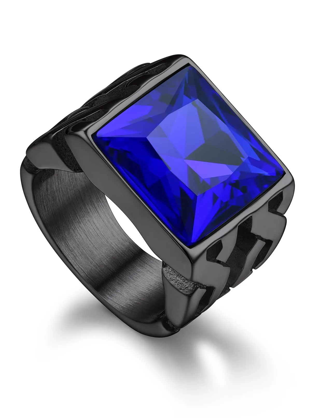 Bandmax Anello Uomo in Acciaio Inossidabile, Anello Nero Uomo con Topazio Blu,Anello Triquetra Nodo Celtico Misura 22.25 Circonferenza 62.1mm, Confezione Regalo - immagine 1