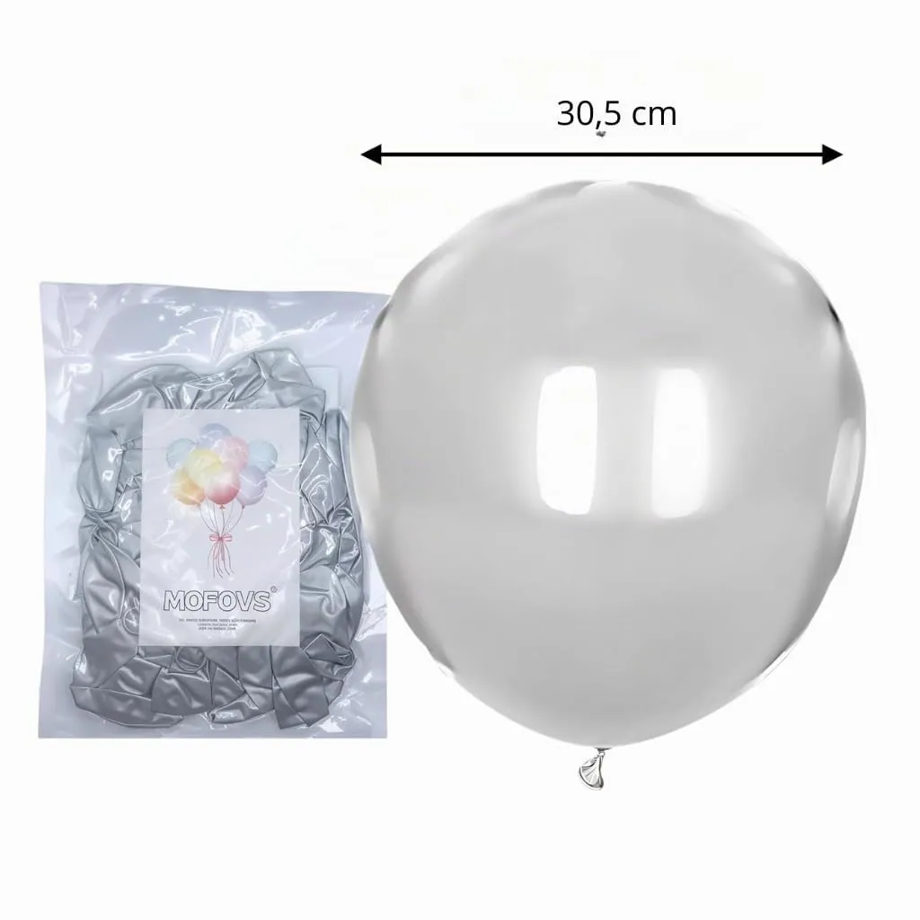 50 Palloncini Argento • 30 Cm • Colori Metallizzati Lucenti • Qualità Premium • Lattice Naturale Biodegradabili Ecologici • Gonfiabili Aria Elio Acqua • Baby Shower Compleanno Laurea Matrimonio Arco - immagine 2