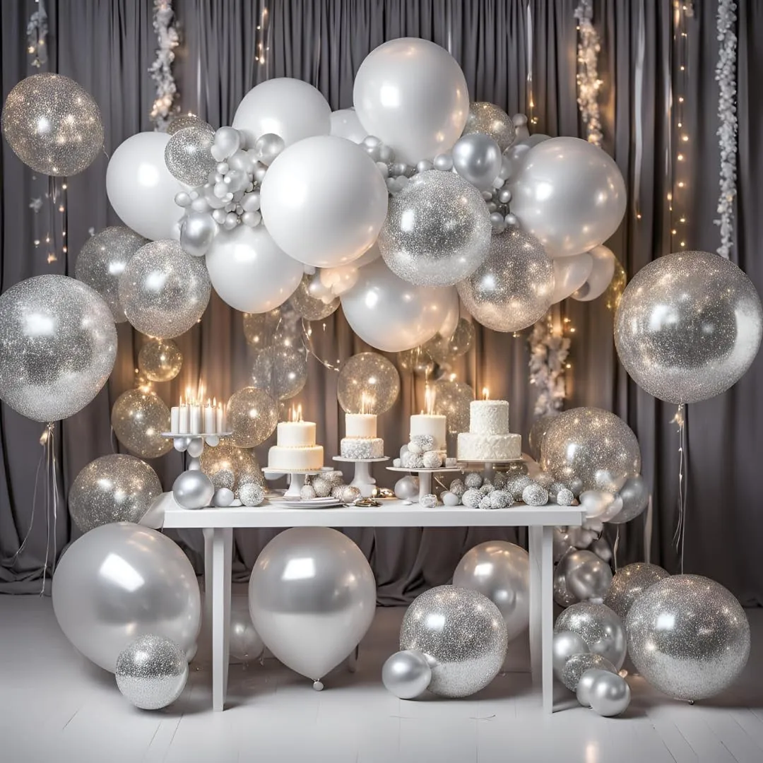 50 Palloncini Argento • 30 Cm • Colori Metallizzati Lucenti • Qualità Premium • Lattice Naturale Biodegradabili Ecologici • Gonfiabili Aria Elio Acqua • Baby Shower Compleanno Laurea Matrimonio Arco - immagine 7