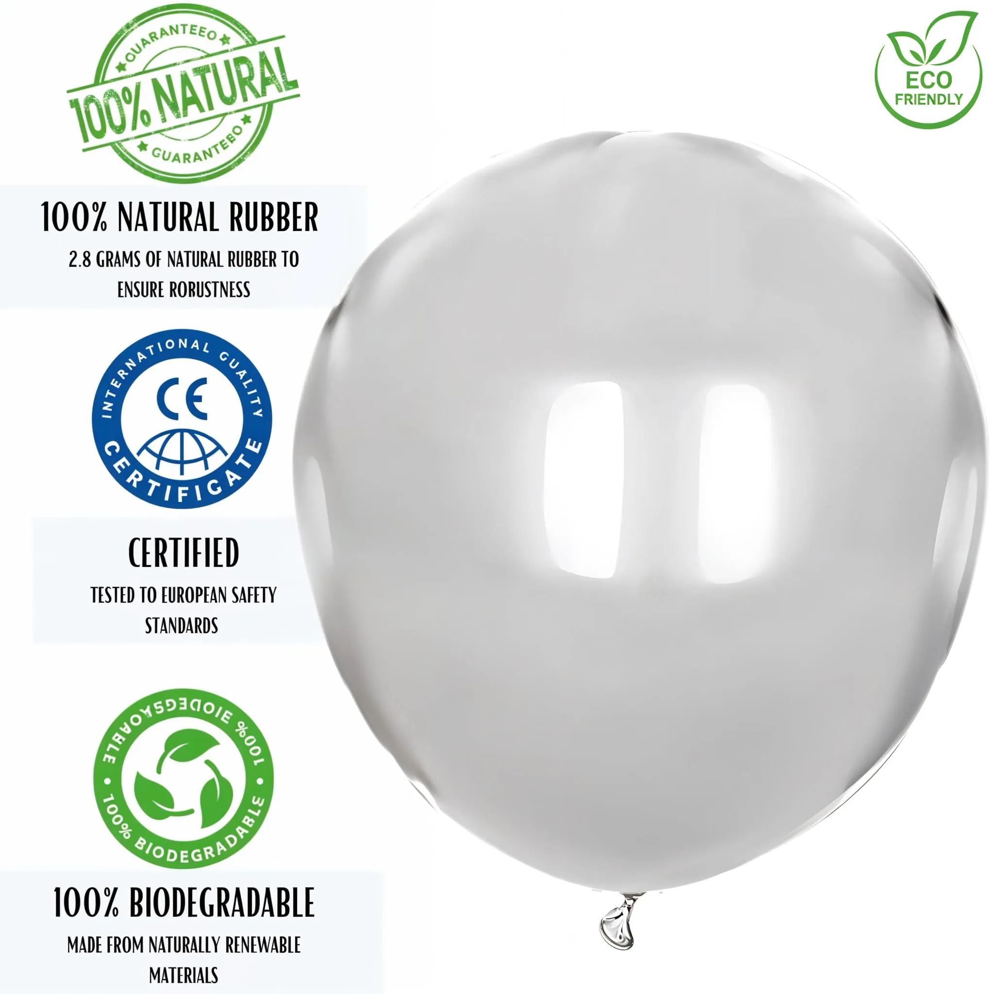 50 Palloncini Argento • 30 Cm • Colori Metallizzati Lucenti • Qualità Premium • Lattice Naturale Biodegradabili Ecologici • Gonfiabili Aria Elio Acqua • Baby Shower Compleanno Laurea Matrimonio Arco - immagine 8